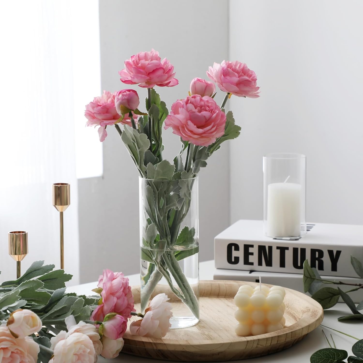 Set of 16 Glass Cylinder Vases with 24 Floating Candles for Centerpieces
