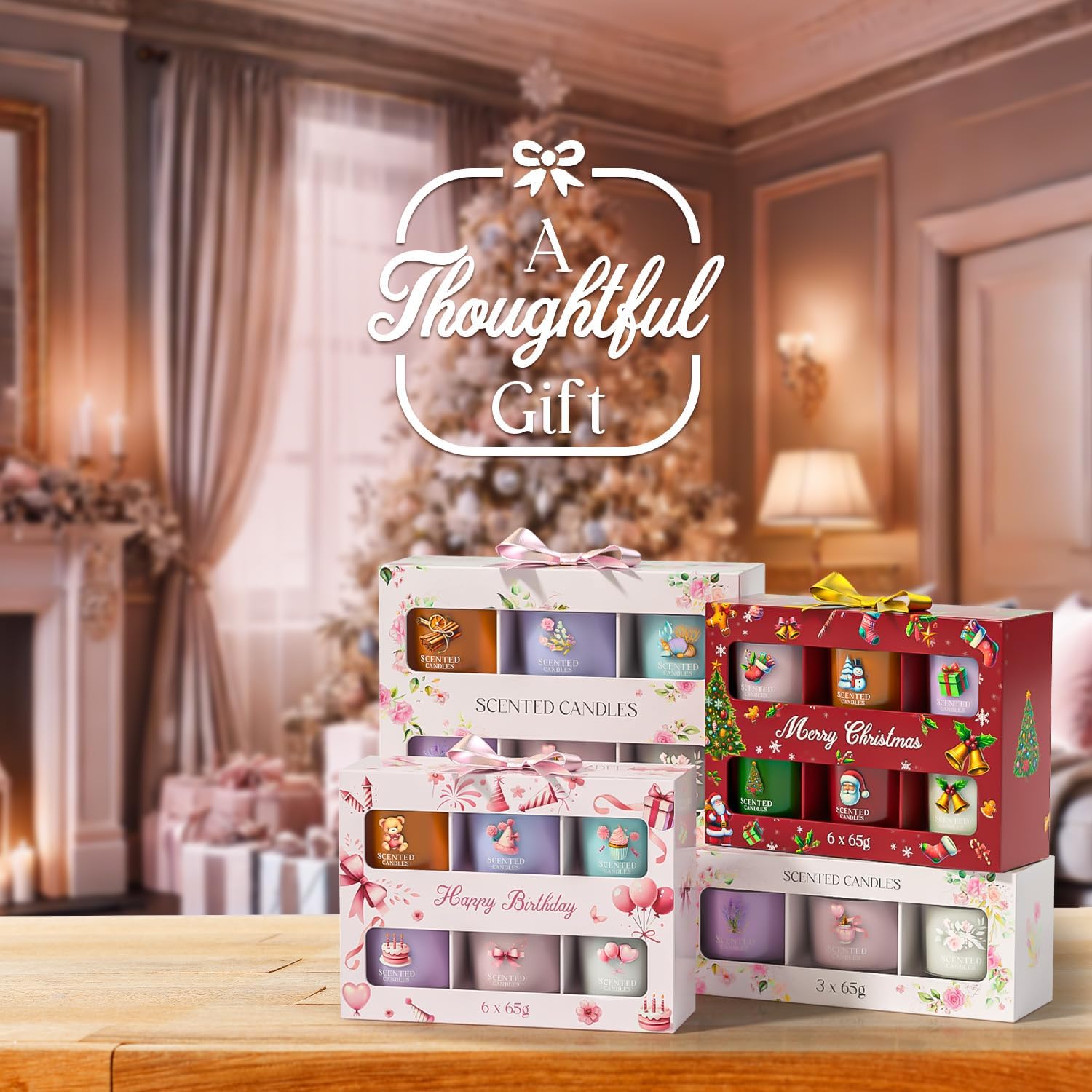 Scented Candle Gift Set with 3 Votive Candles for Stress Relief