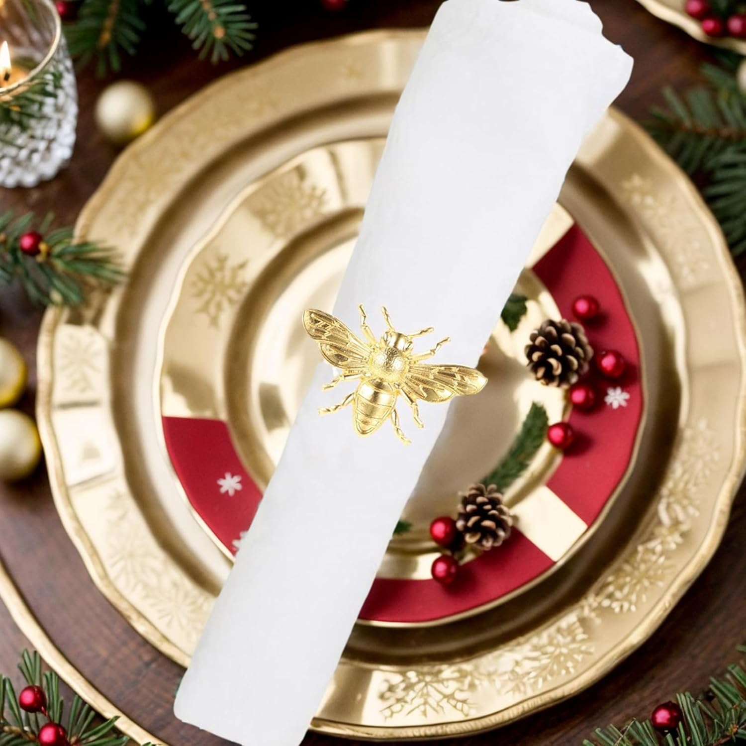 6pcs Gold Bee Napkin Rings Table Setting Decor
