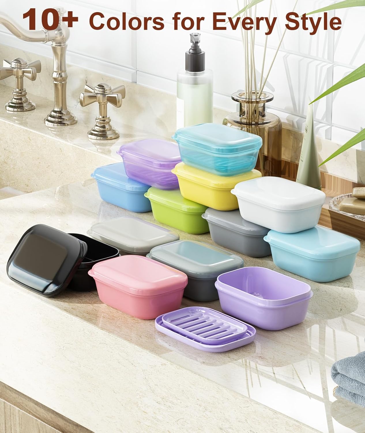 Quatish Leakproof Soap Dish with Lid and Draining Layer