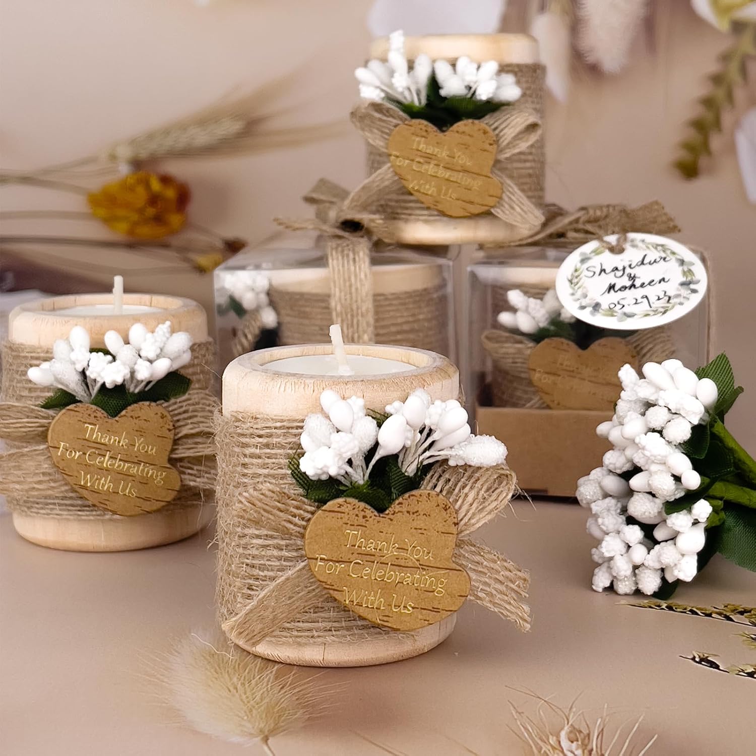 30 Pack Wood Tealight Candle Holders for Wedding Favors
