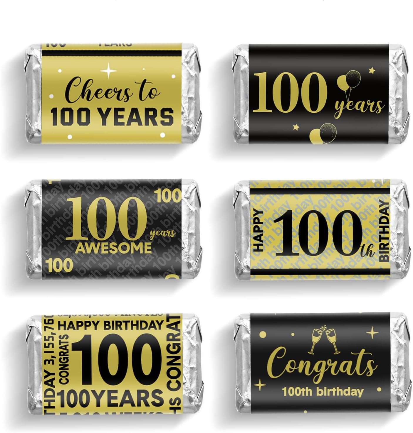 Tenare 90 Pcs 100th Birthday Black and Gold Stickers for Party Supplies