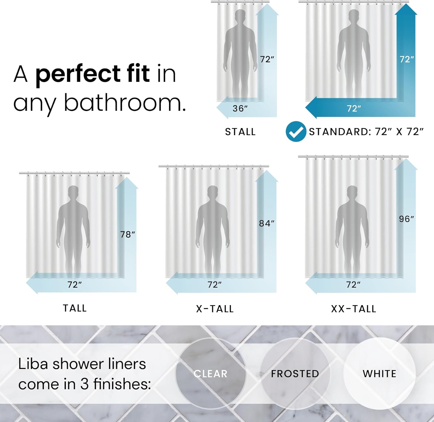 LiBa Waterproof Shower Curtain 72x72 PEVA Non-Toxic