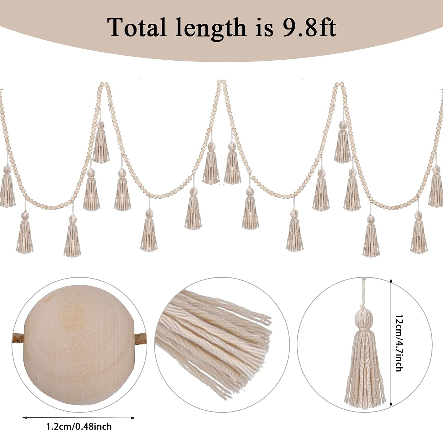 Janinka Boho Tassel Garland Wooden Bead Decor 98ft Wall Hanging