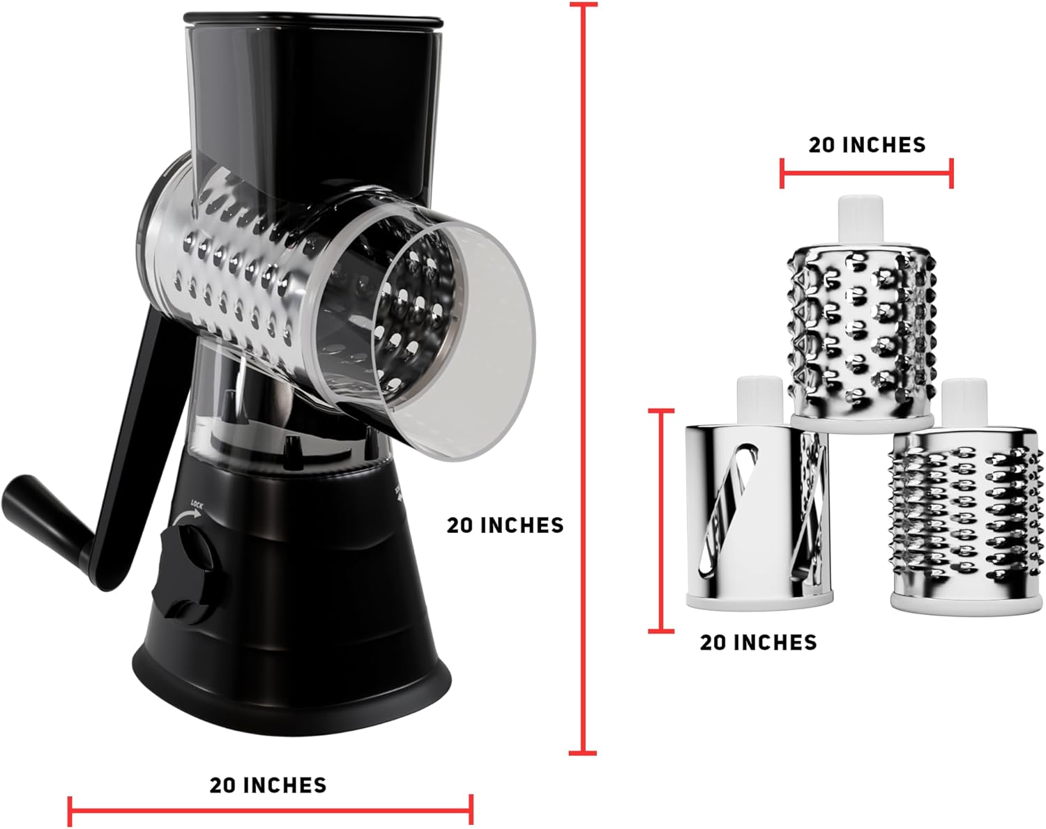Rotary Cheese Grater with 3 Blades and Suction Base