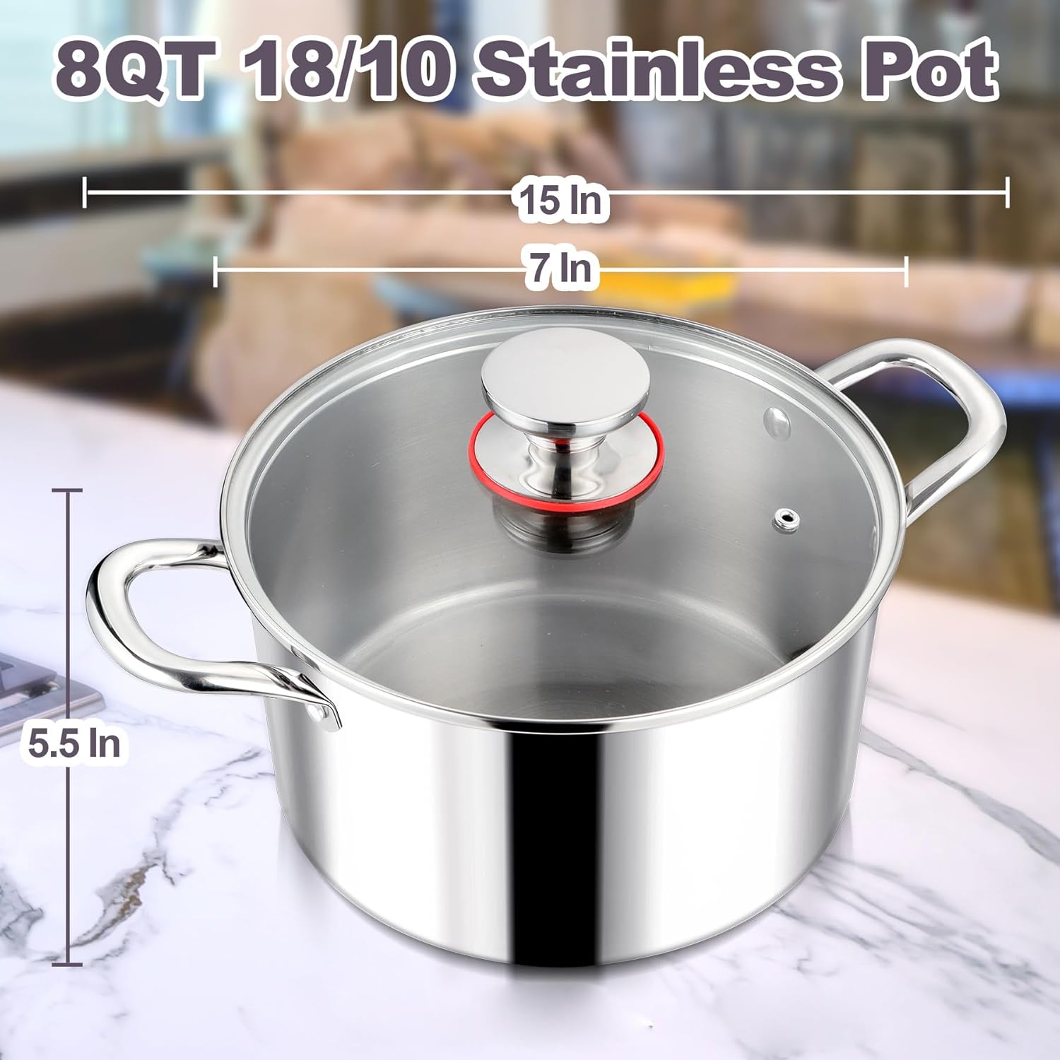 LIANYU 8QT Stainless Steel Stock Pot with Lid