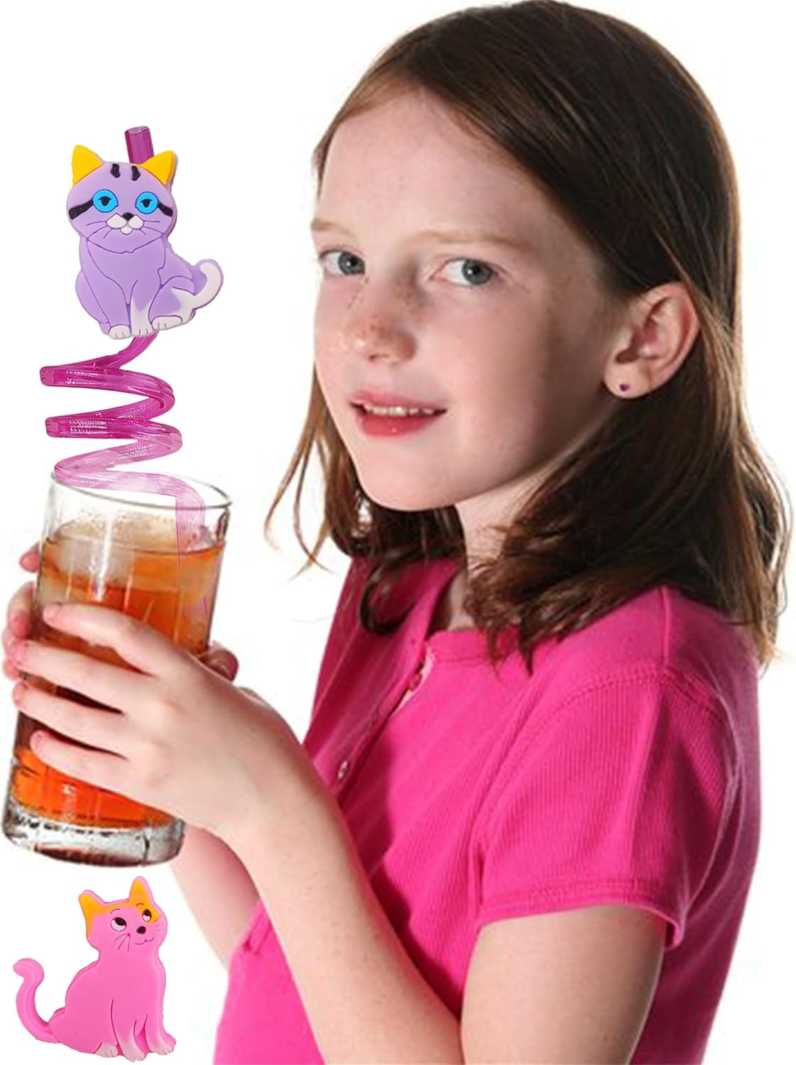 24 Bulk Cat Pattern Reusable Plastic Straws
