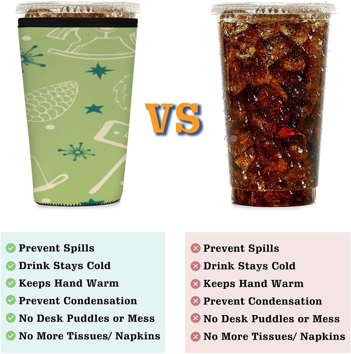 Candle Christmas Tree Iced Coffee Sleeve for 30-32 Oz Reusable Cups