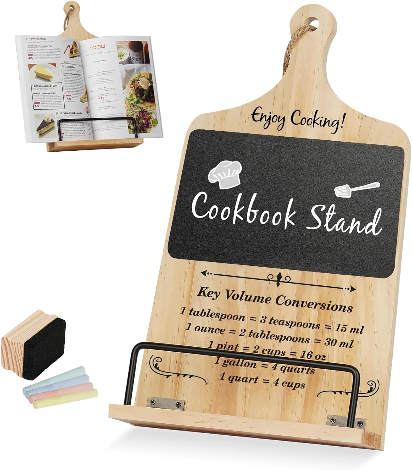 Stylish Cookbook Stand with Chalkboard Eraser