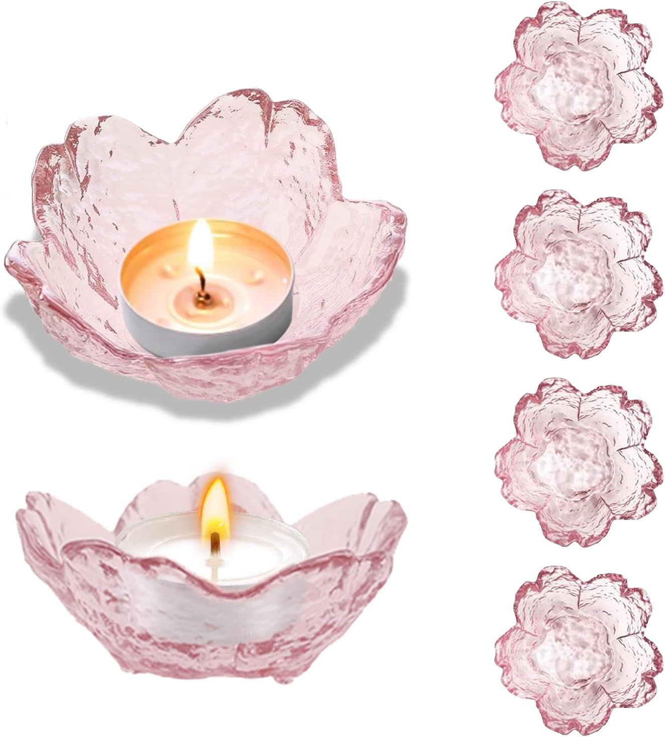 Elegant Cherry Blossom Glass Candle Holder Set of 6