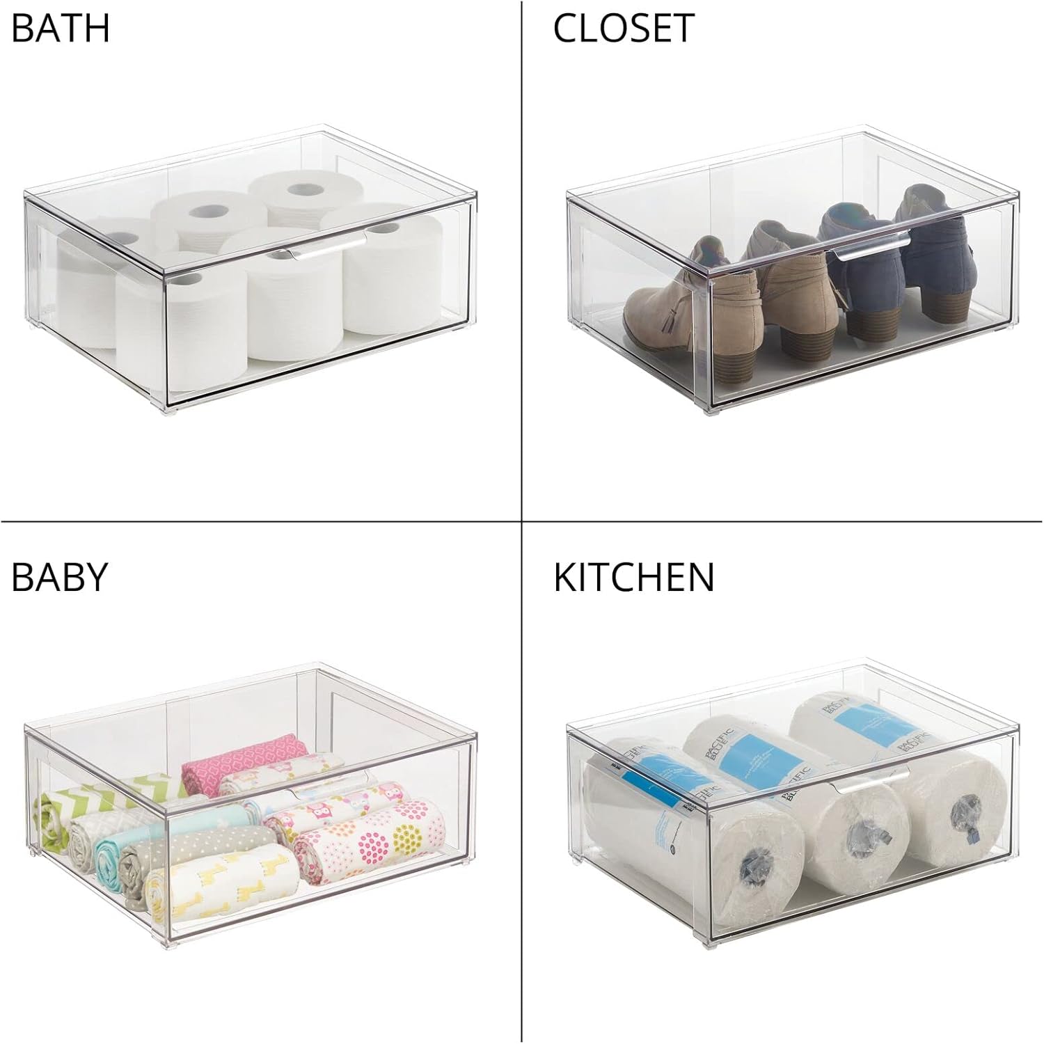 mDesign Clear Plastic Stackable Drawer Organizers 4 Pack