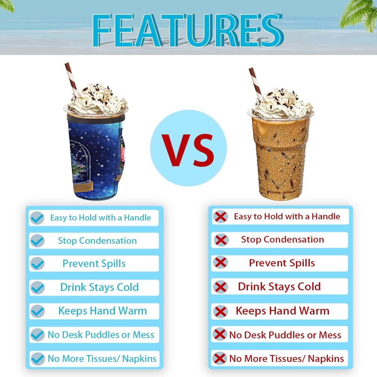Reusable Iced Coffee Cup Sleeve With Handle Neoprene Insulator