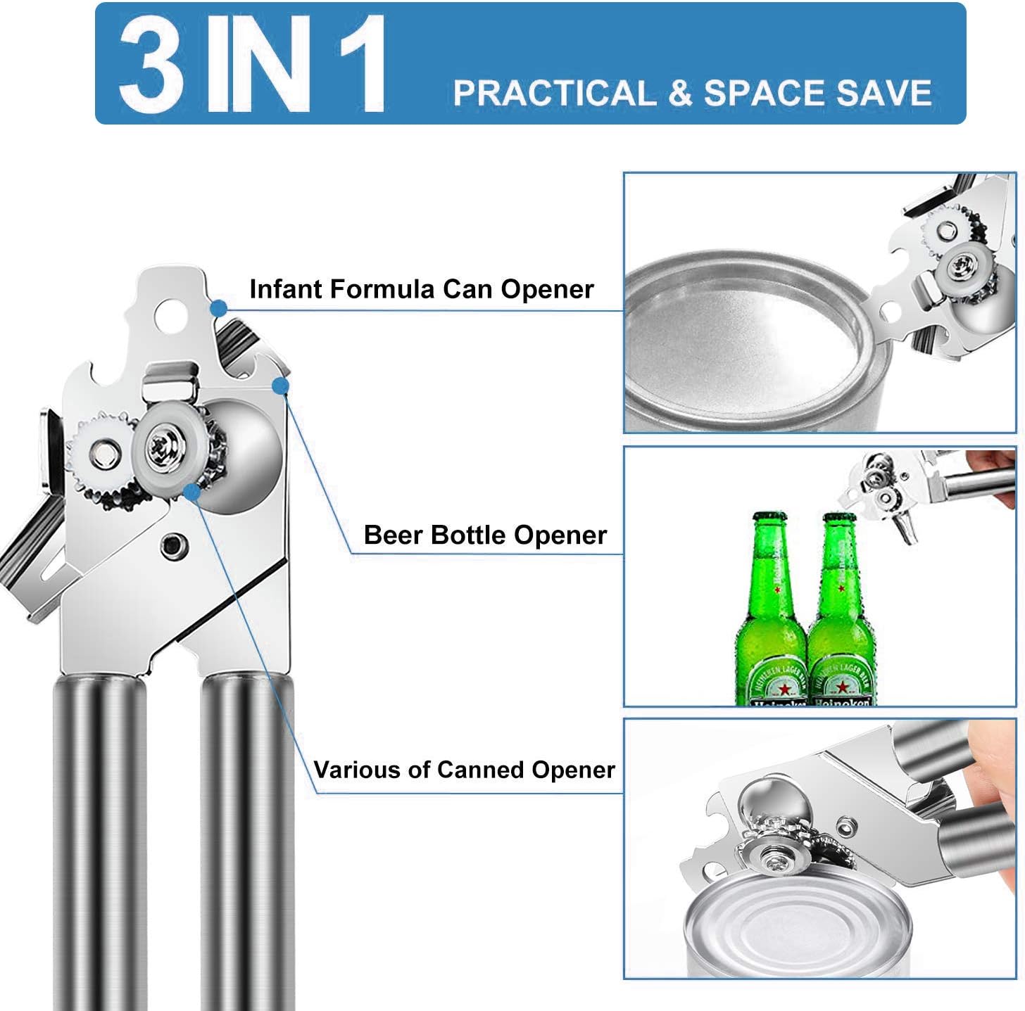 ELifeApply Multi-Function Manual Can Opener with Built-In Bottle Opener