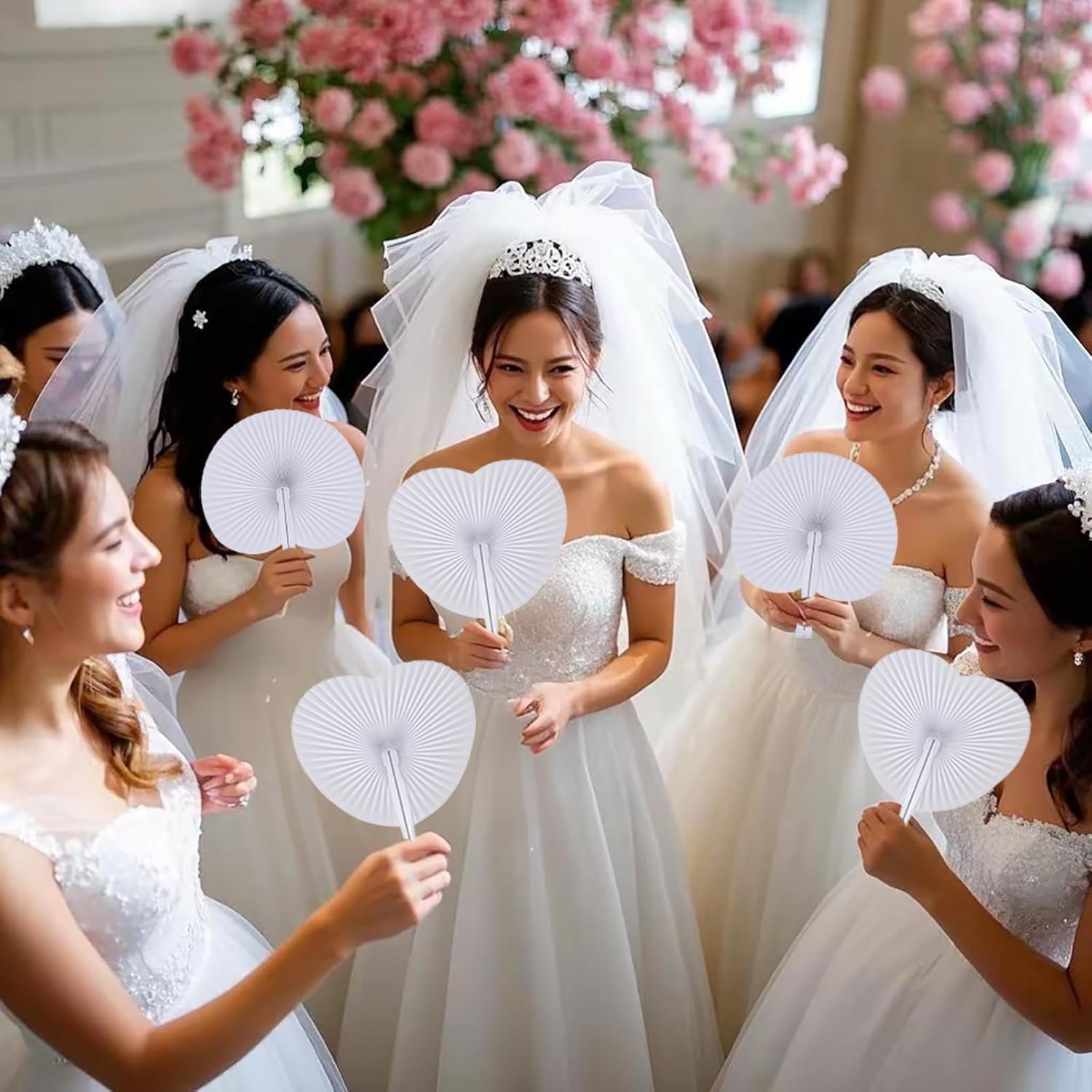 60 Pack White Folding Wedding Fans for Party Decorations