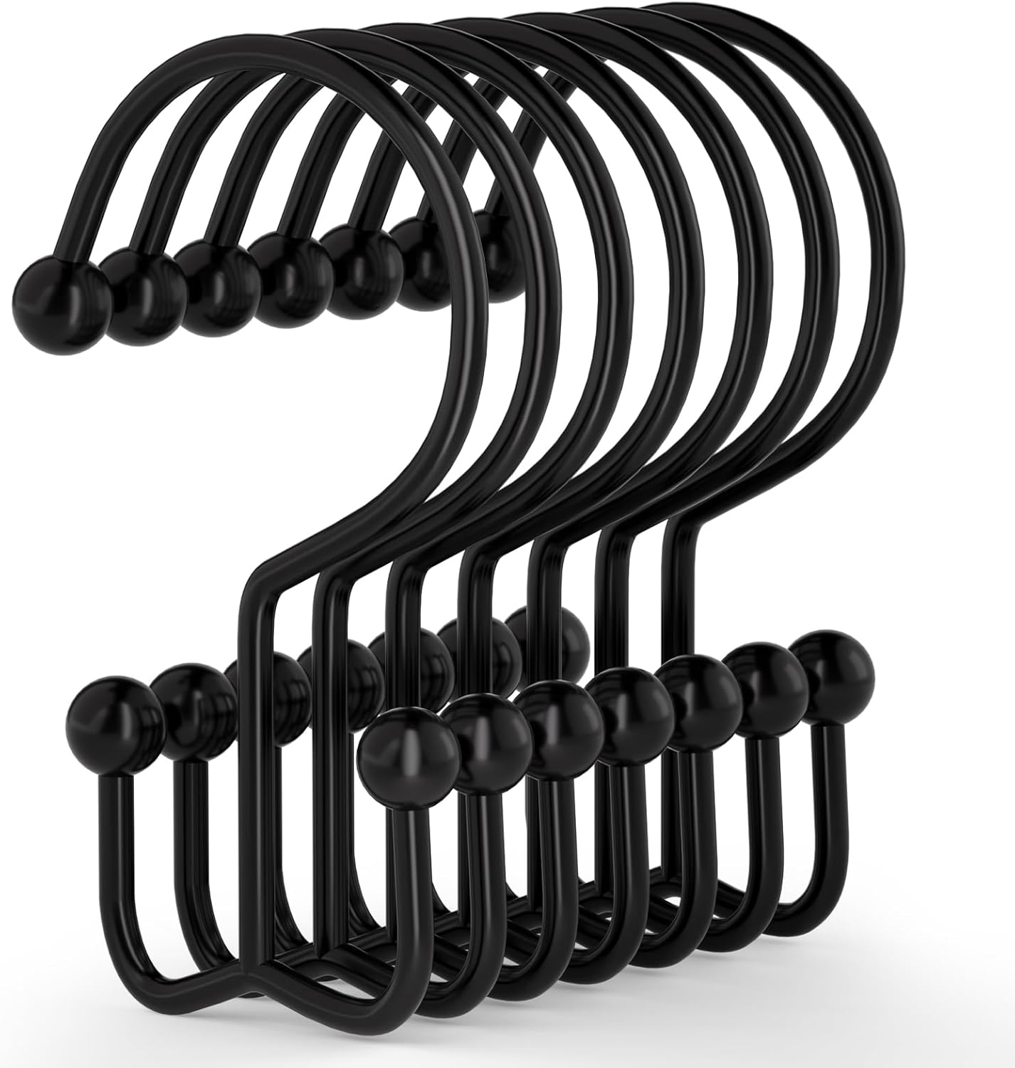 Goowin 12 Pcs Durable Black Shower Curtain Hooks