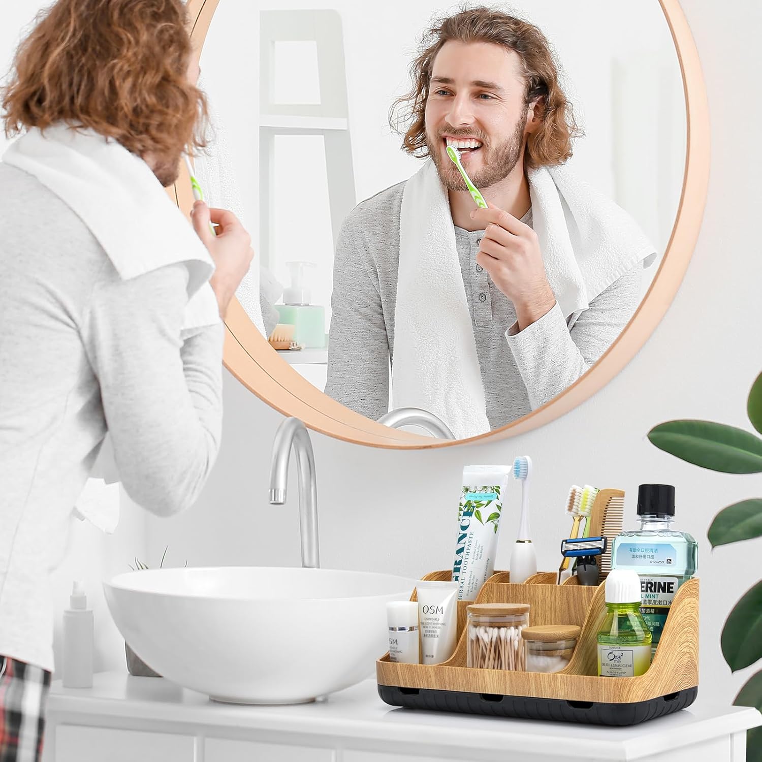 GFWARE 7 Slot Wood Toothbrush Holder Organizer