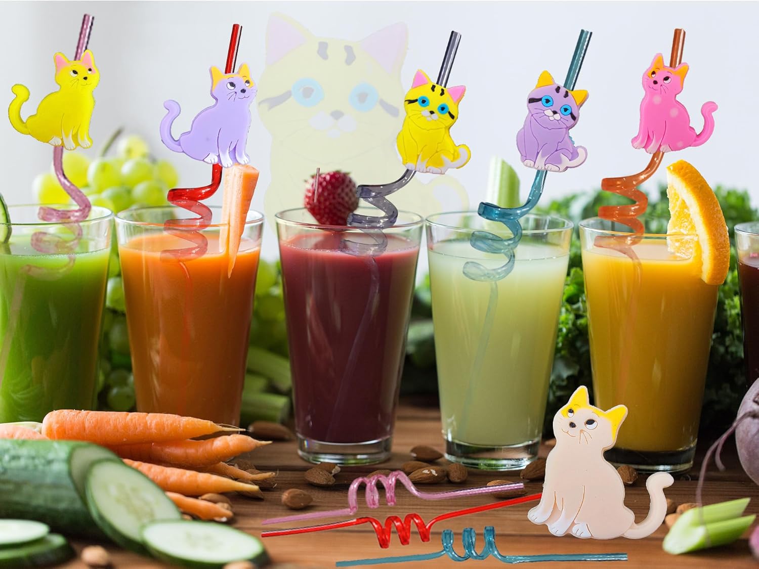 20 Cats Reusable Plastic Straws for School Events
