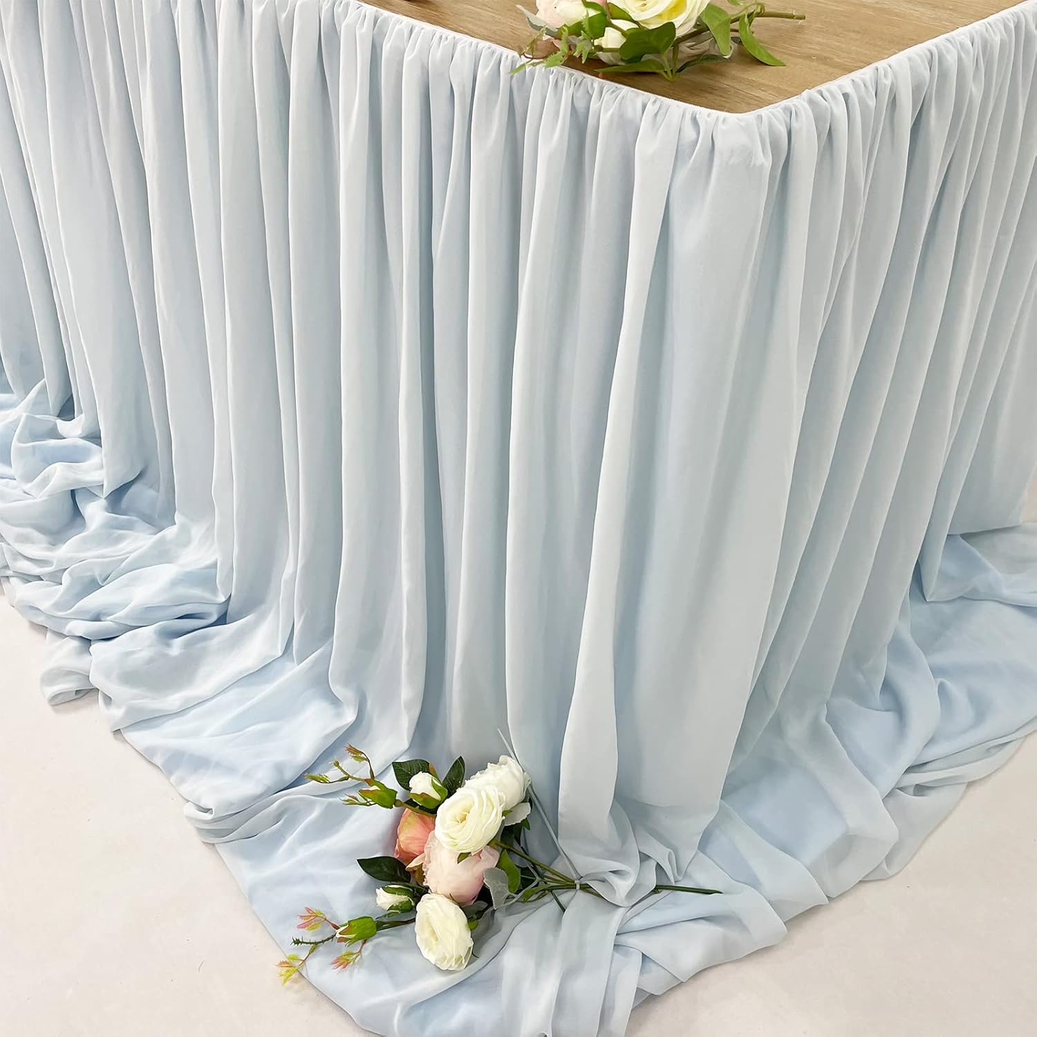 EHLDekol Pooling and Floating Chiffon Table Skirt Blue 14FT