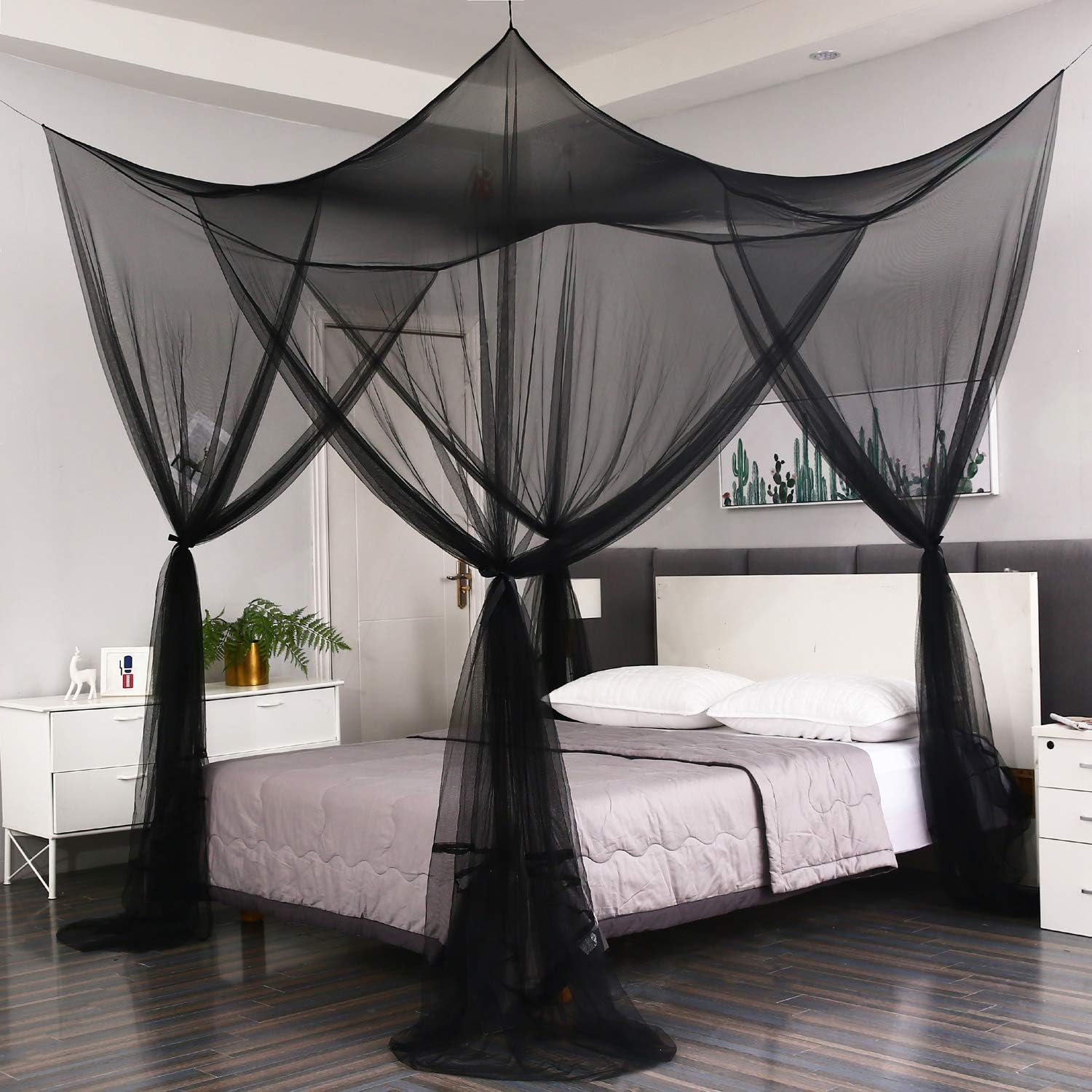 Mengersi Black Bed Canopy Curtains for Full Queen King Size Bed and Outdoor Use