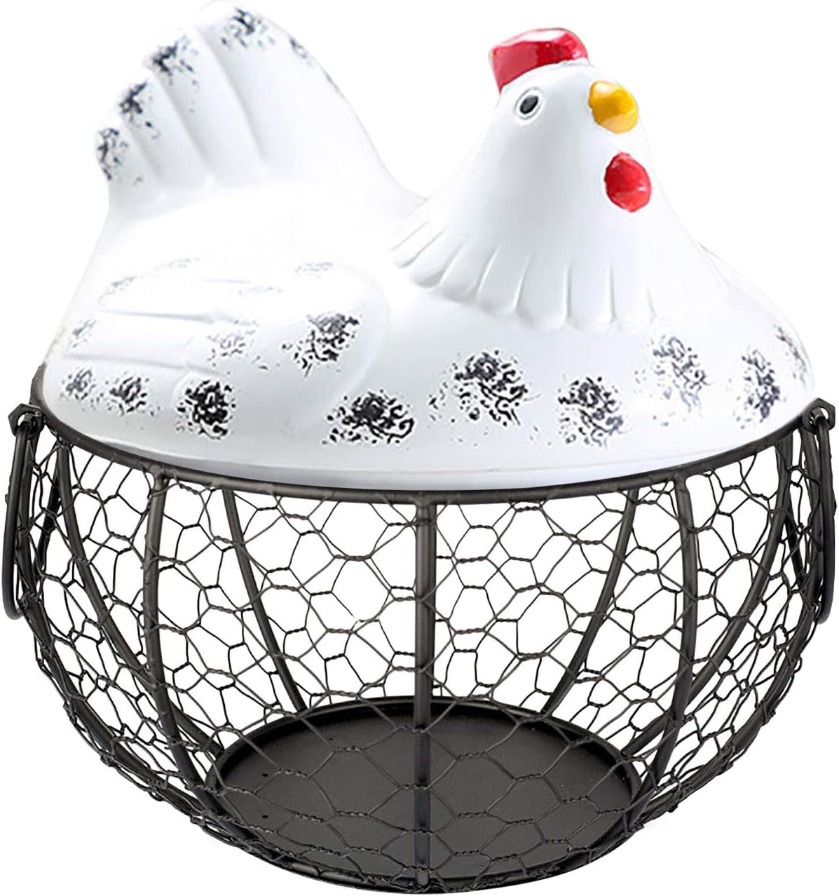 BILIKEYU Ceramic Egg Fruit Storage Basket with Hen Lid Organizer