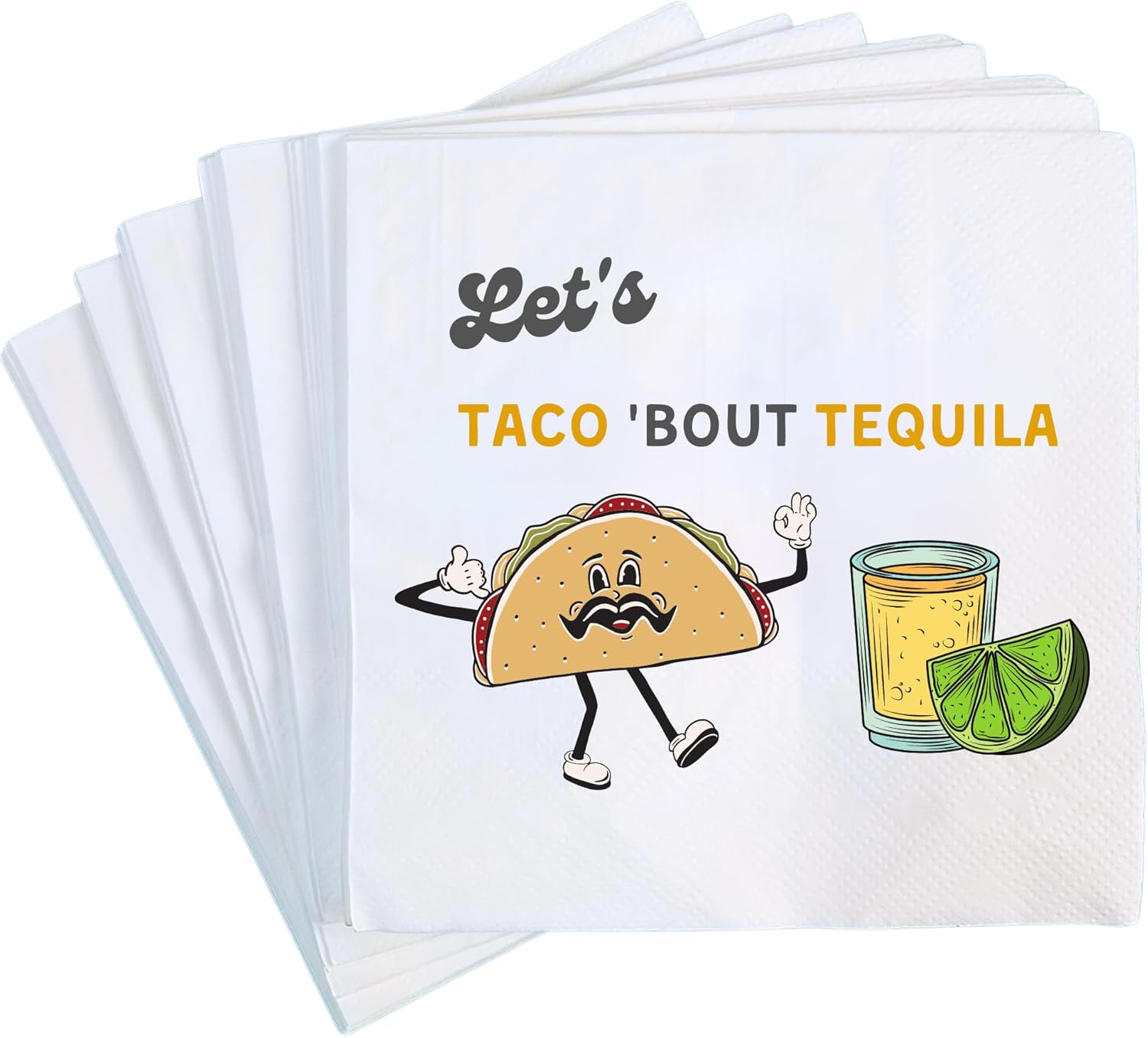 Taco and Tequila Cocktail Napkins 50 Pack White