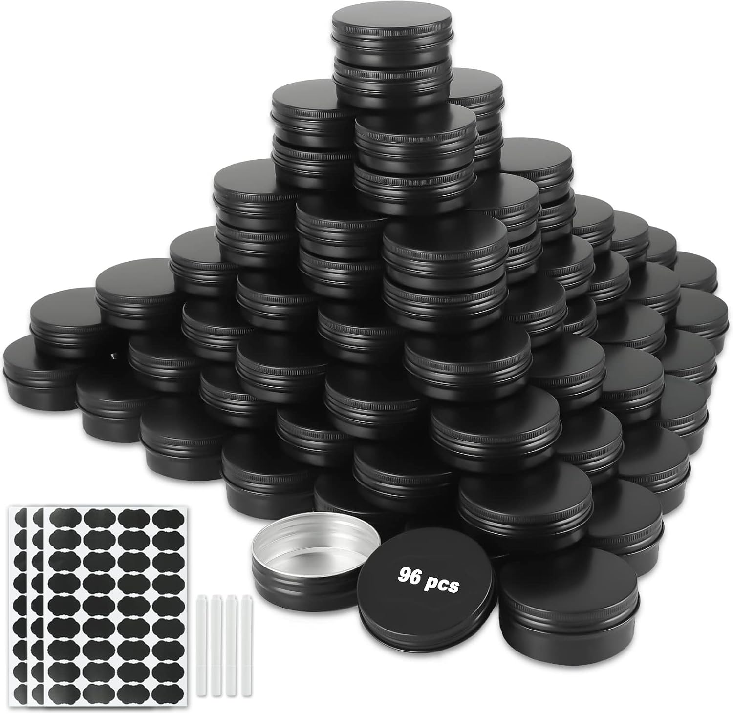 96 Pack Round Cans with Screw Lid 2 Oz Aluminum Food Containers
