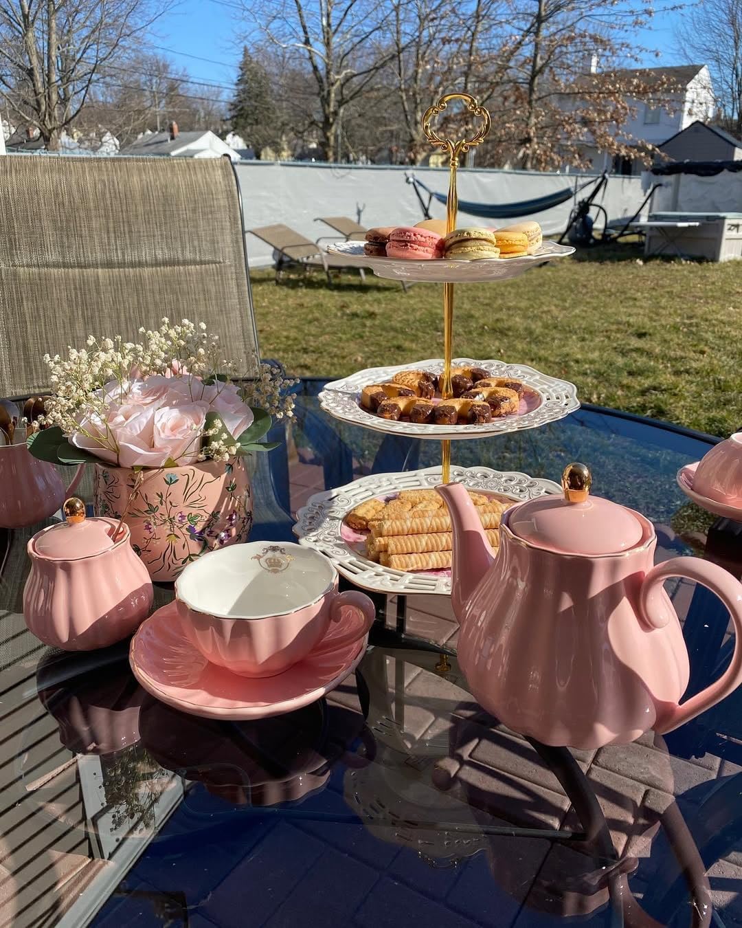 Sweejar Porcelain Tea Set British Royal Series 8 OZ Pink