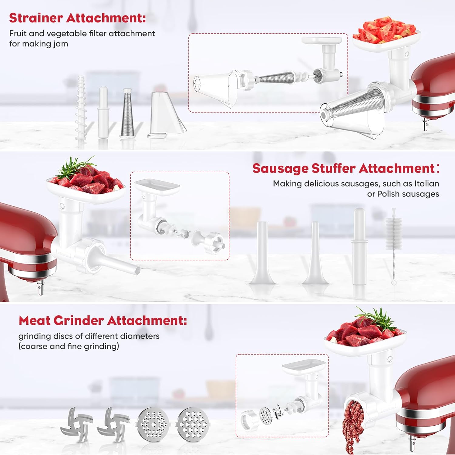 HOZODO Fruit Veg Strainer Meat Grinder for Kitchenaid Mixers