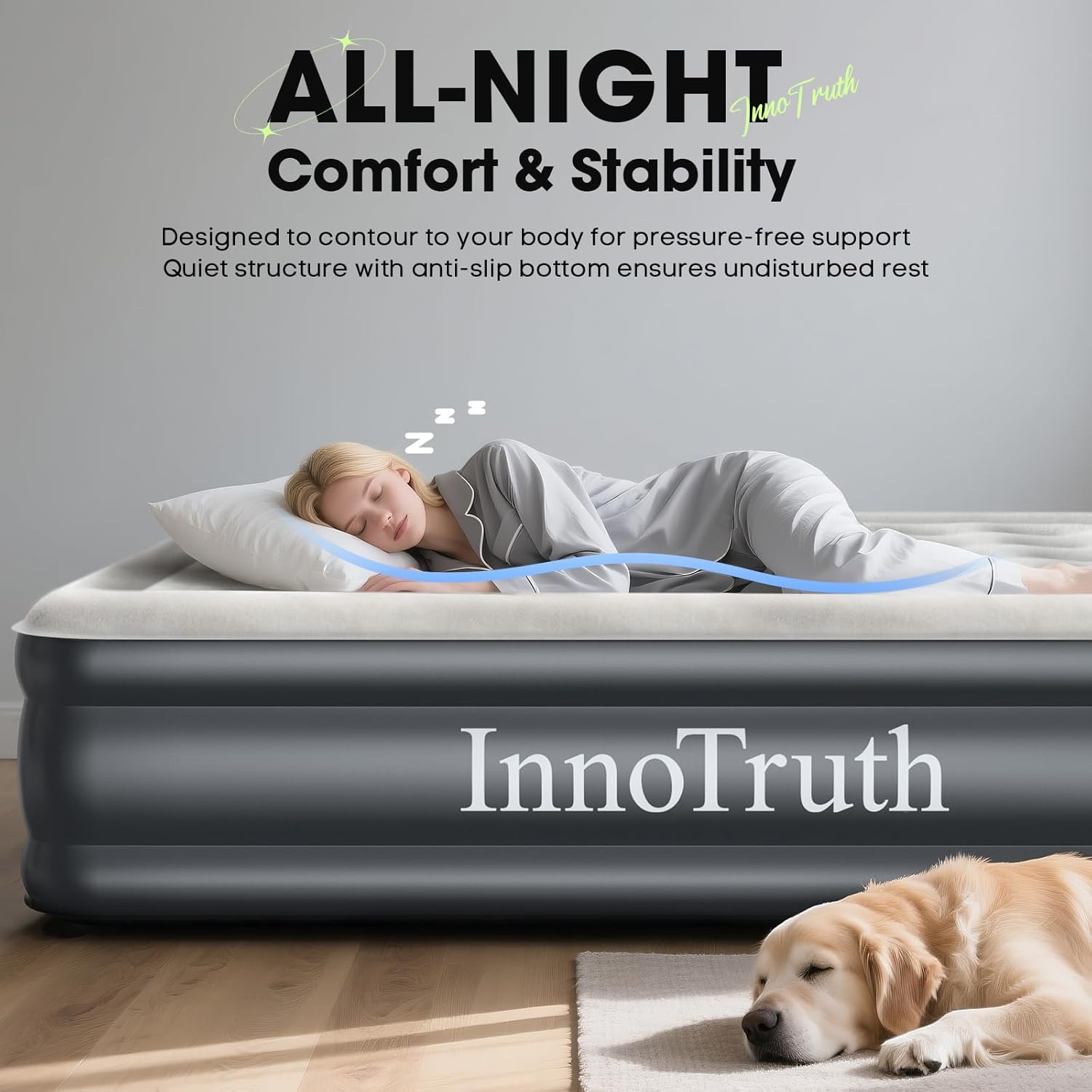 InnoTruth Queen Air Mattress with Built in Pump 18 Raised Colchones 650lb Capacity