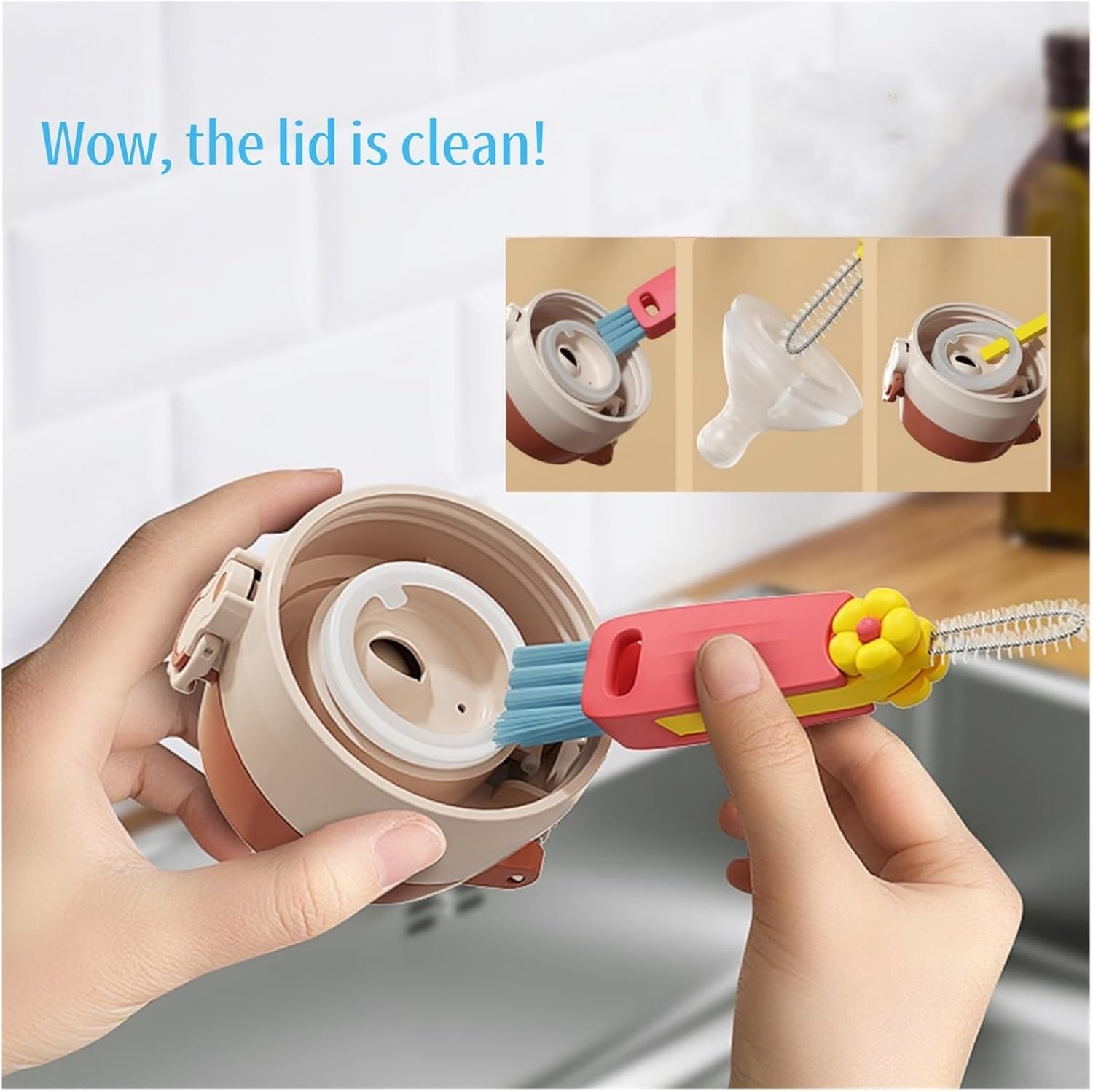 3 in 1 Cup Lid Cleaning Brush Set Red