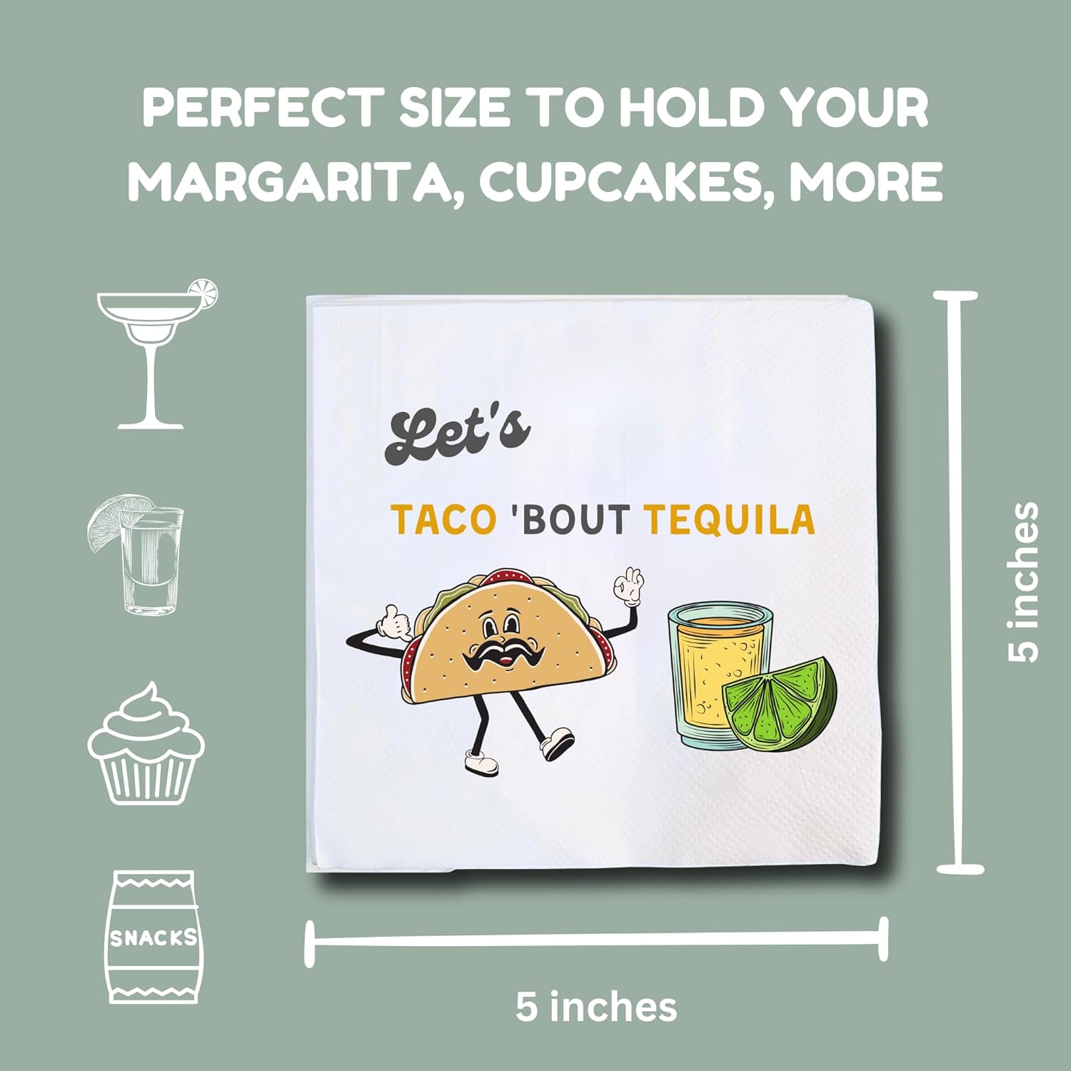 Taco and Tequila Cocktail Napkins 50 Pack White