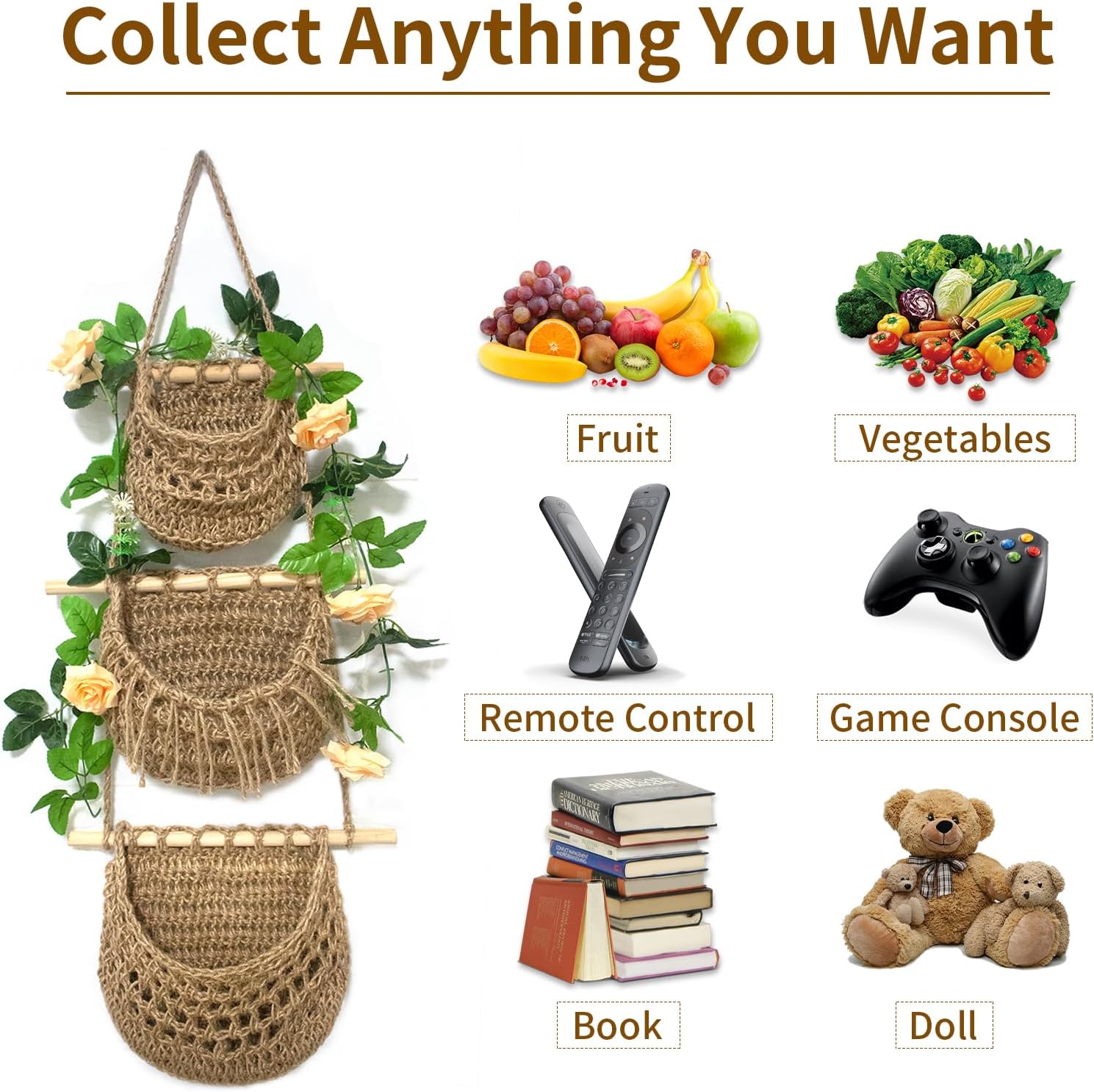 Handmade Jute Hanging Fruit Basket 3 Tier