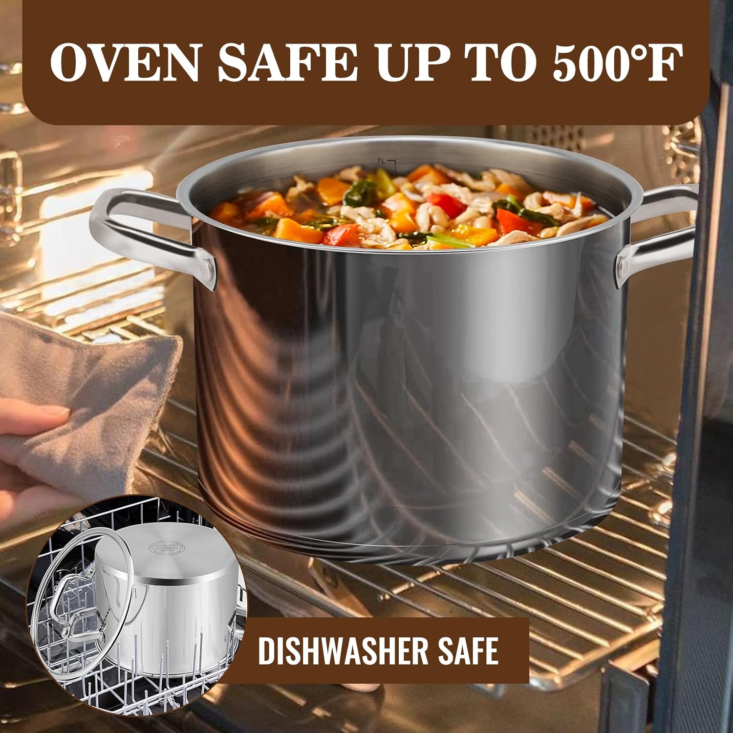 Rorence 8 Qt Stainless Steel Stockpot with Tempered Glass Lid