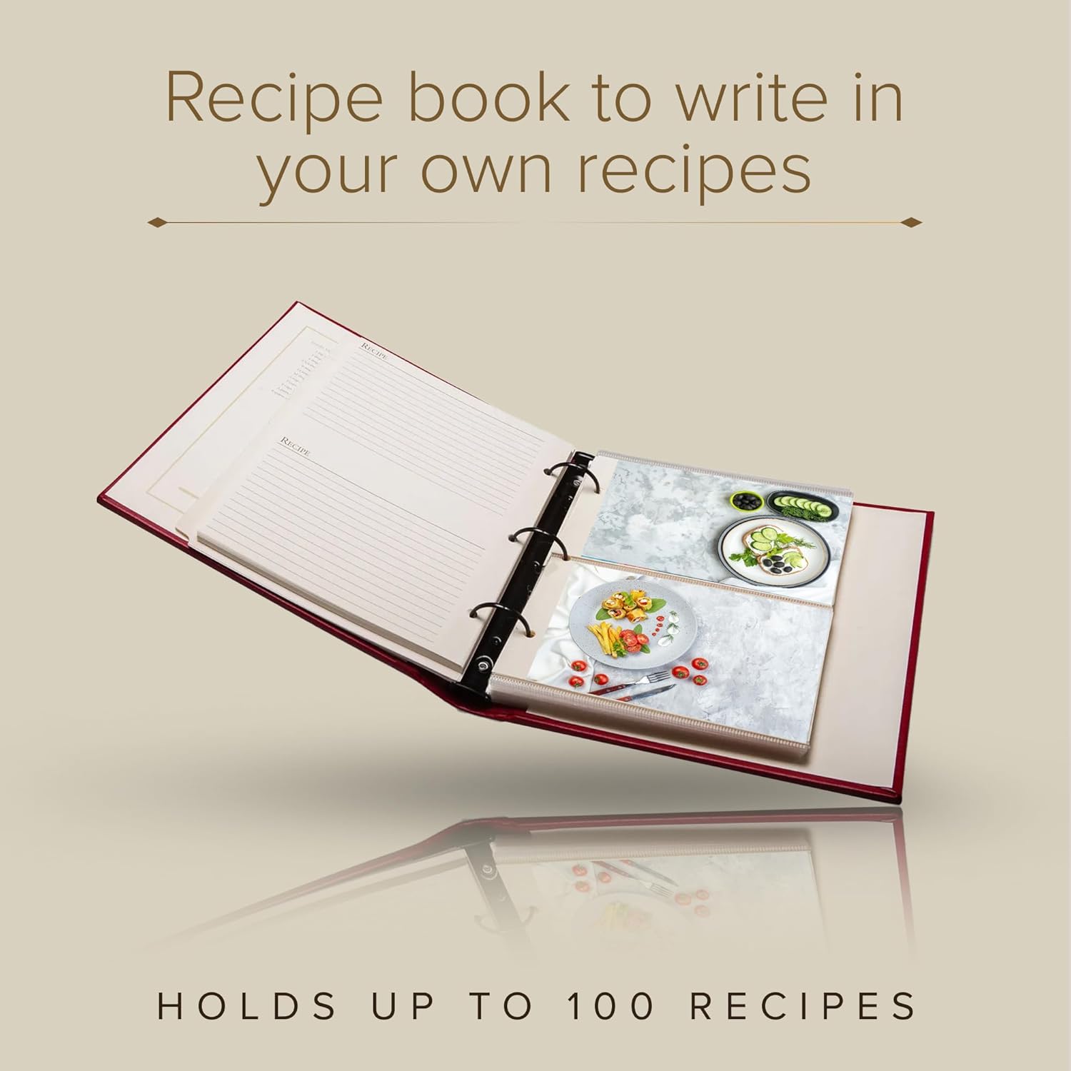 Gallery Leather Recipe Holder Book - 3 Ring Binder with Plastic Sleeves
