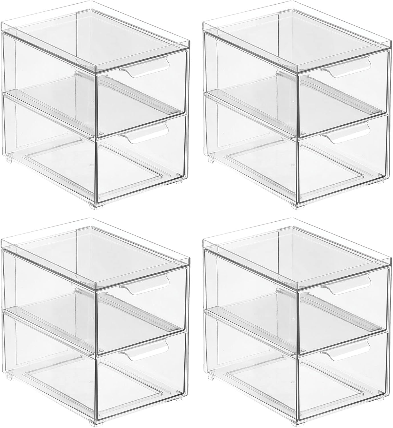 mDesign Stackable Storage Containers with 2 Drawers - 4 Pack Clear