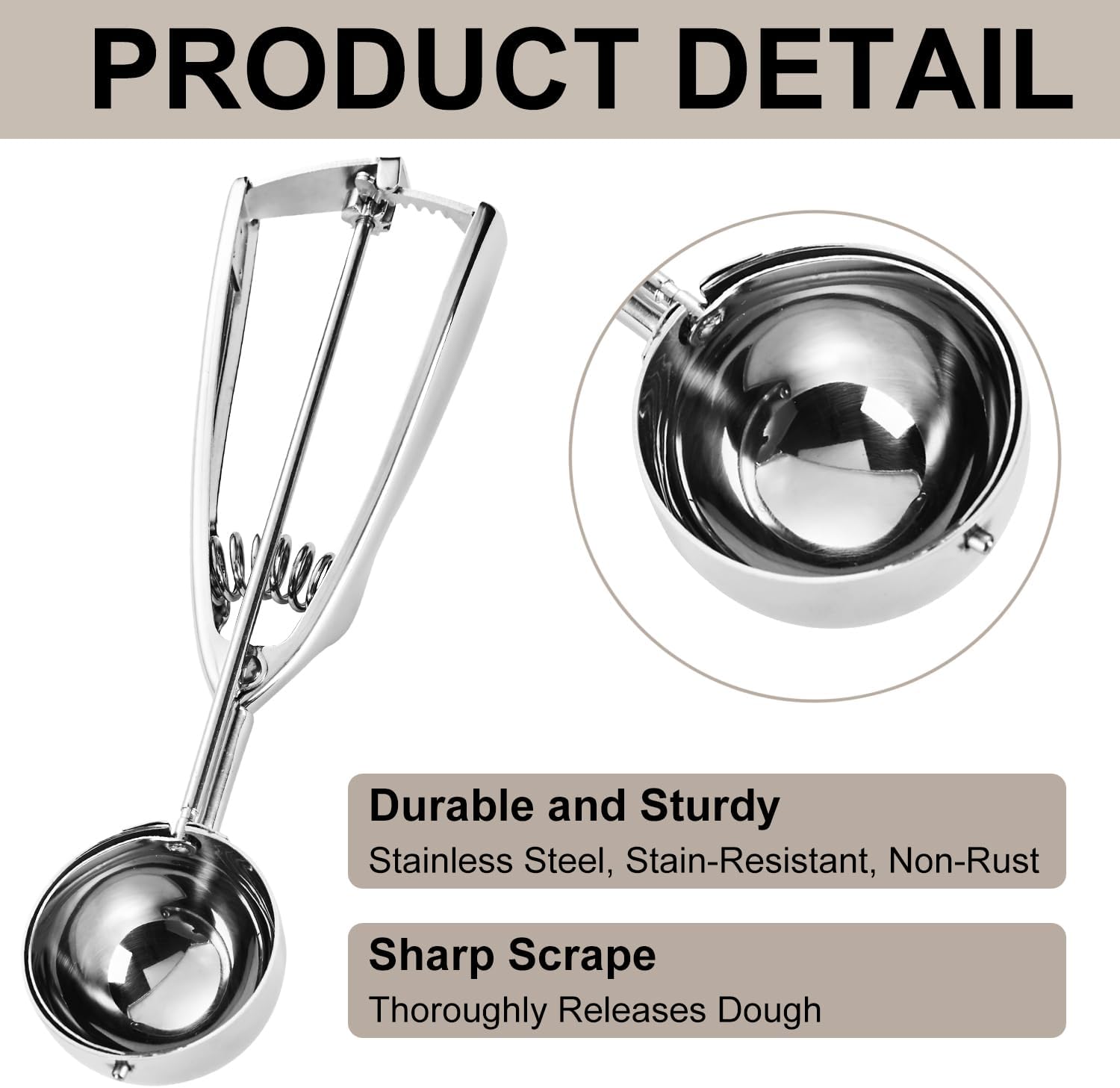 Cookie Scoop Set of 3 Silver Large Medium Small