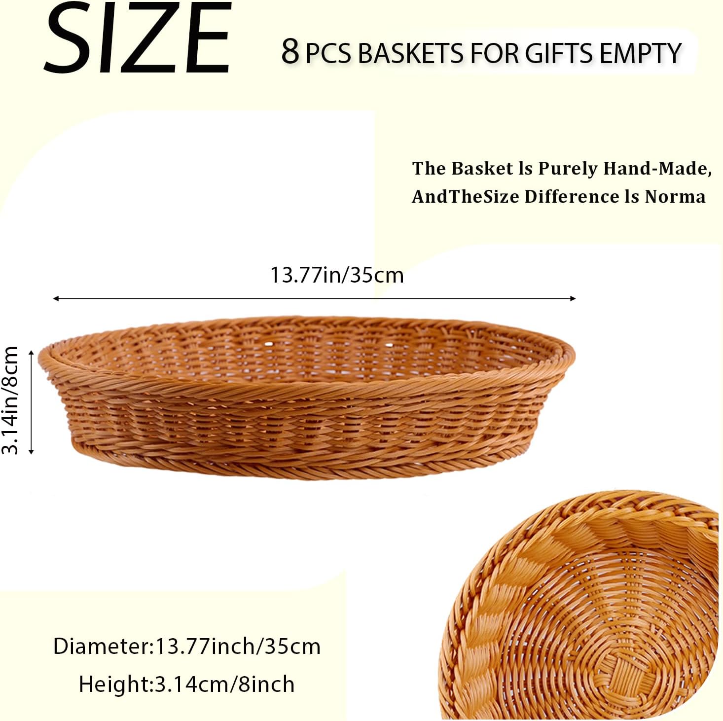 JUEGD 8 Pack Round Plastic Woven Bread Baskets