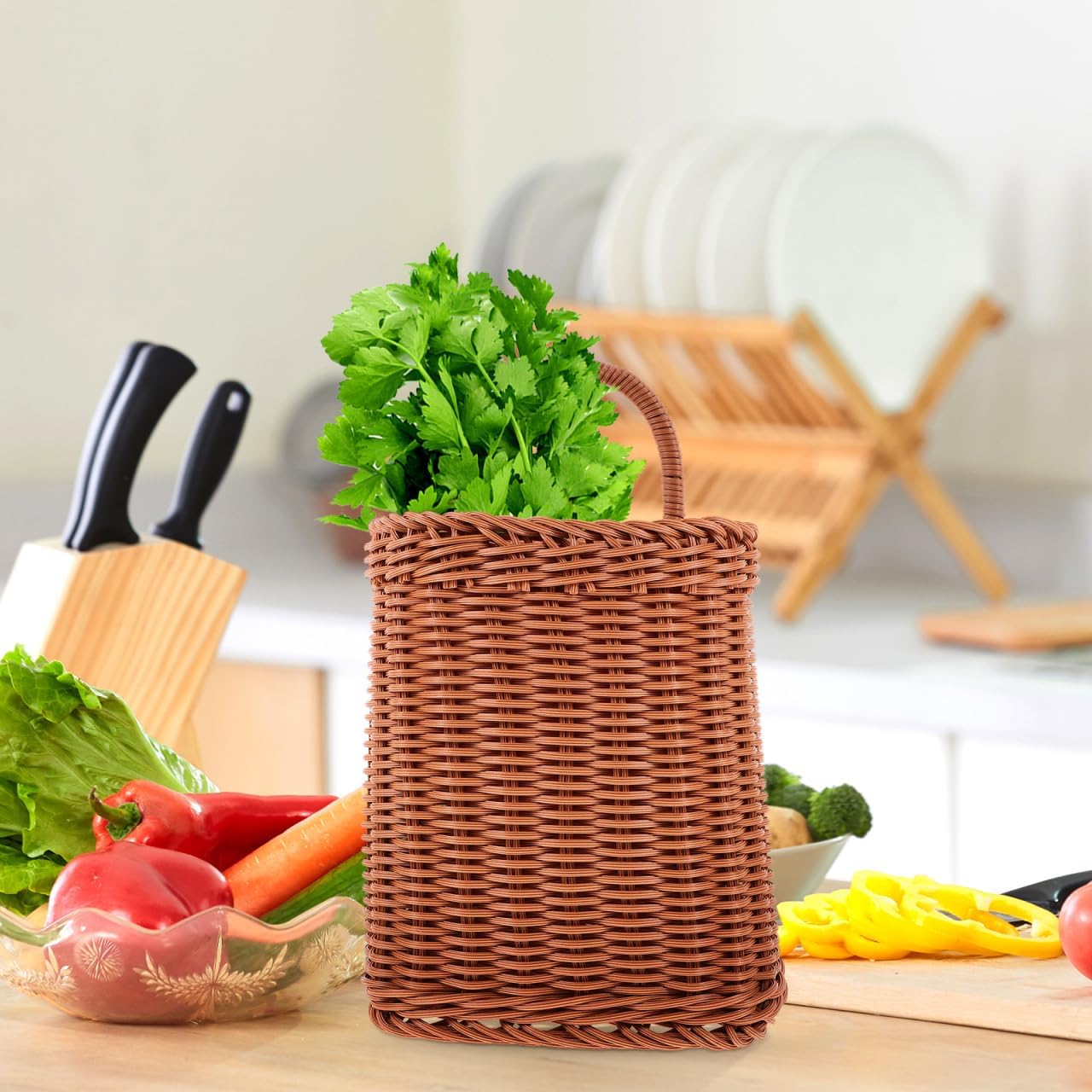 Angoily Hanging Wicker Basket for Home and Outdoor Use