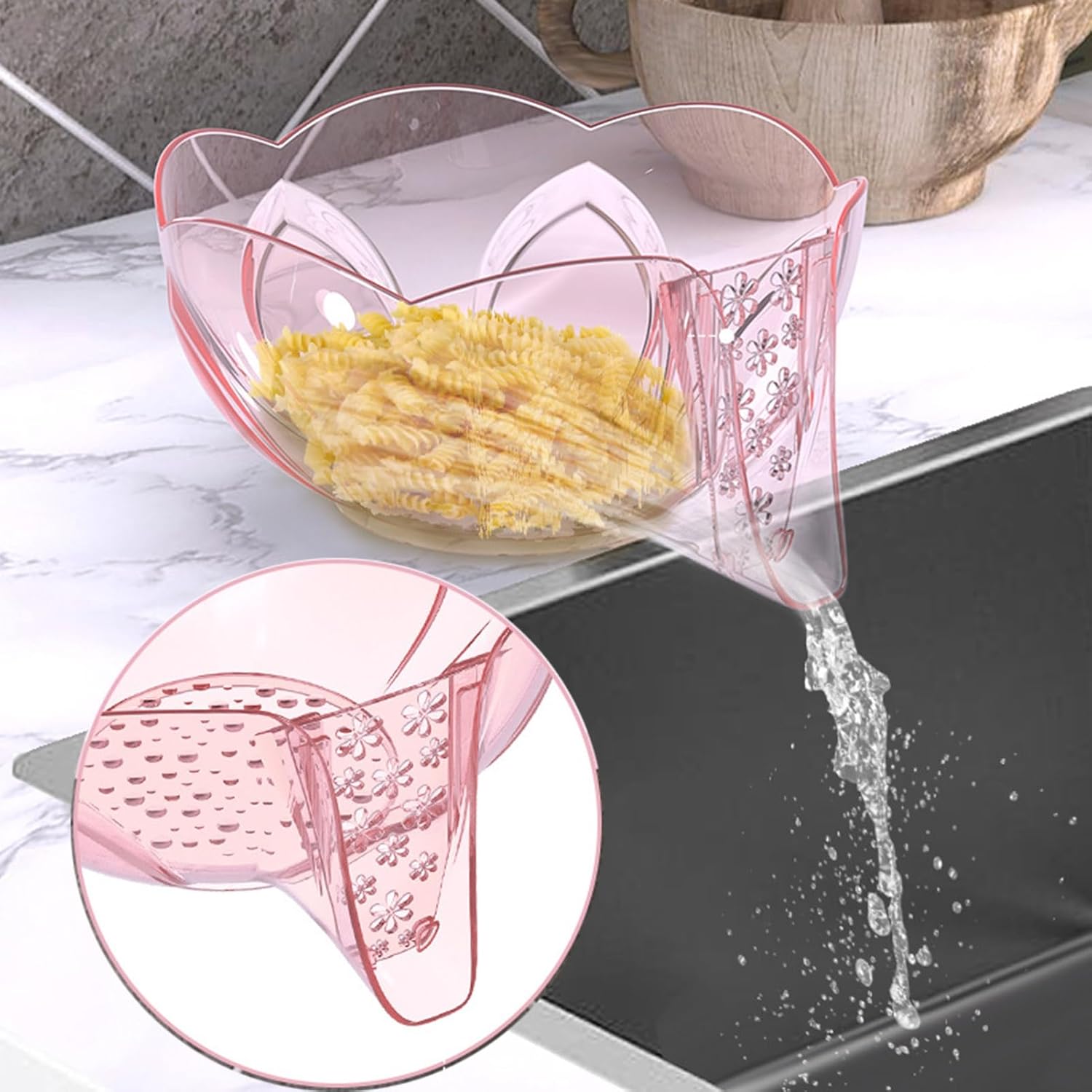 HEVIRGO Pink Colander Multifunctional Kitchen Strainer