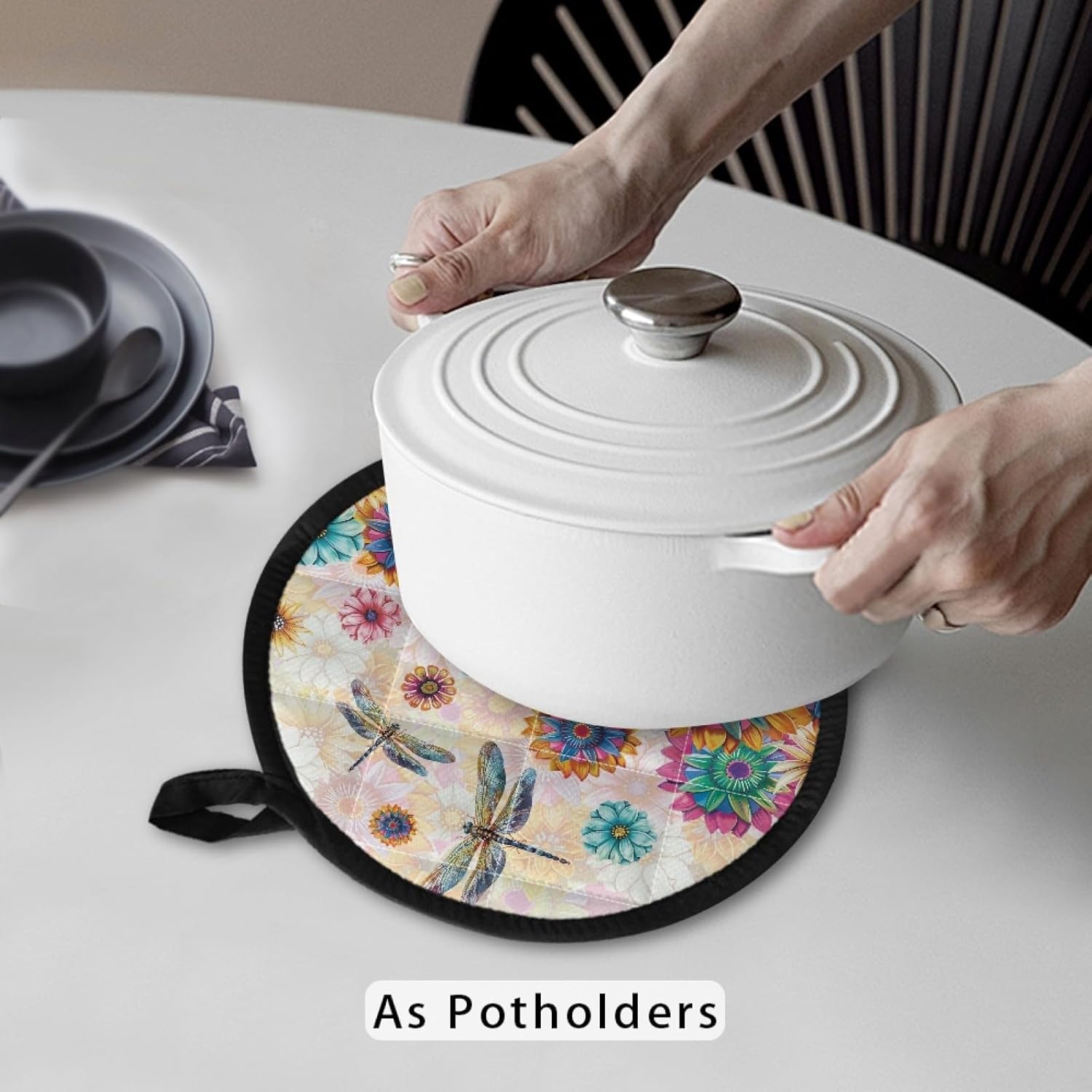 NETILGEN Boho Floral Dragonfly Pot Holders