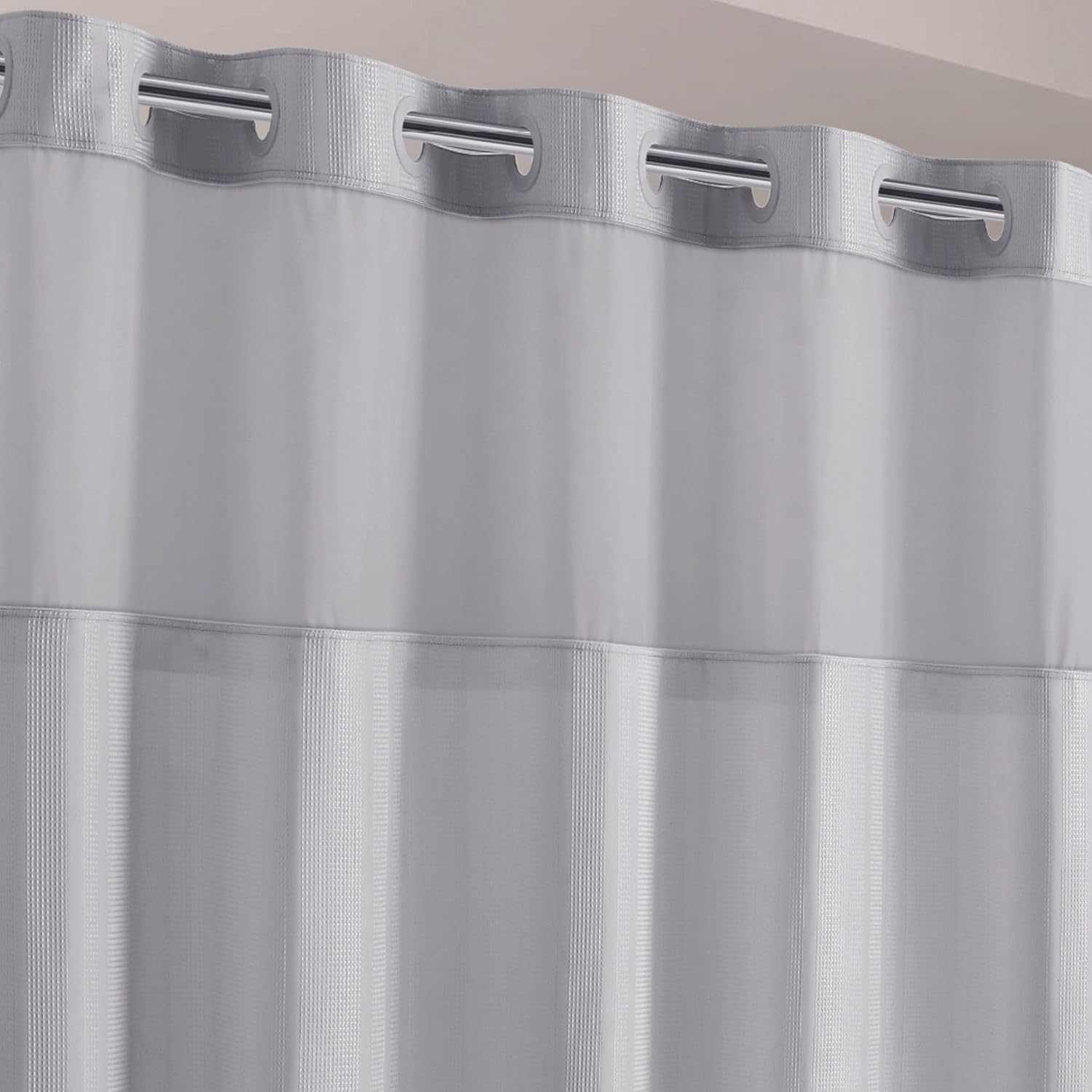 Hookless Its A Snap Waffle Stripe Shower Curtain 71 x 74 Light Grey