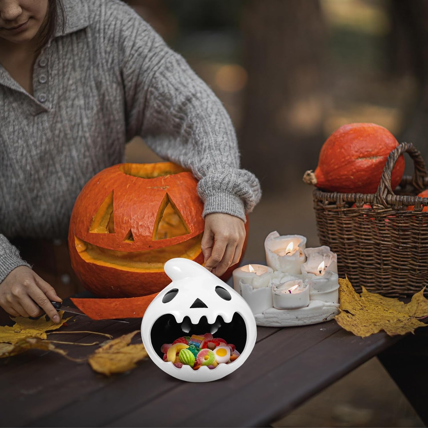 Halloween Candy Bowl Ghost Shaped Ceramic Candle Holder