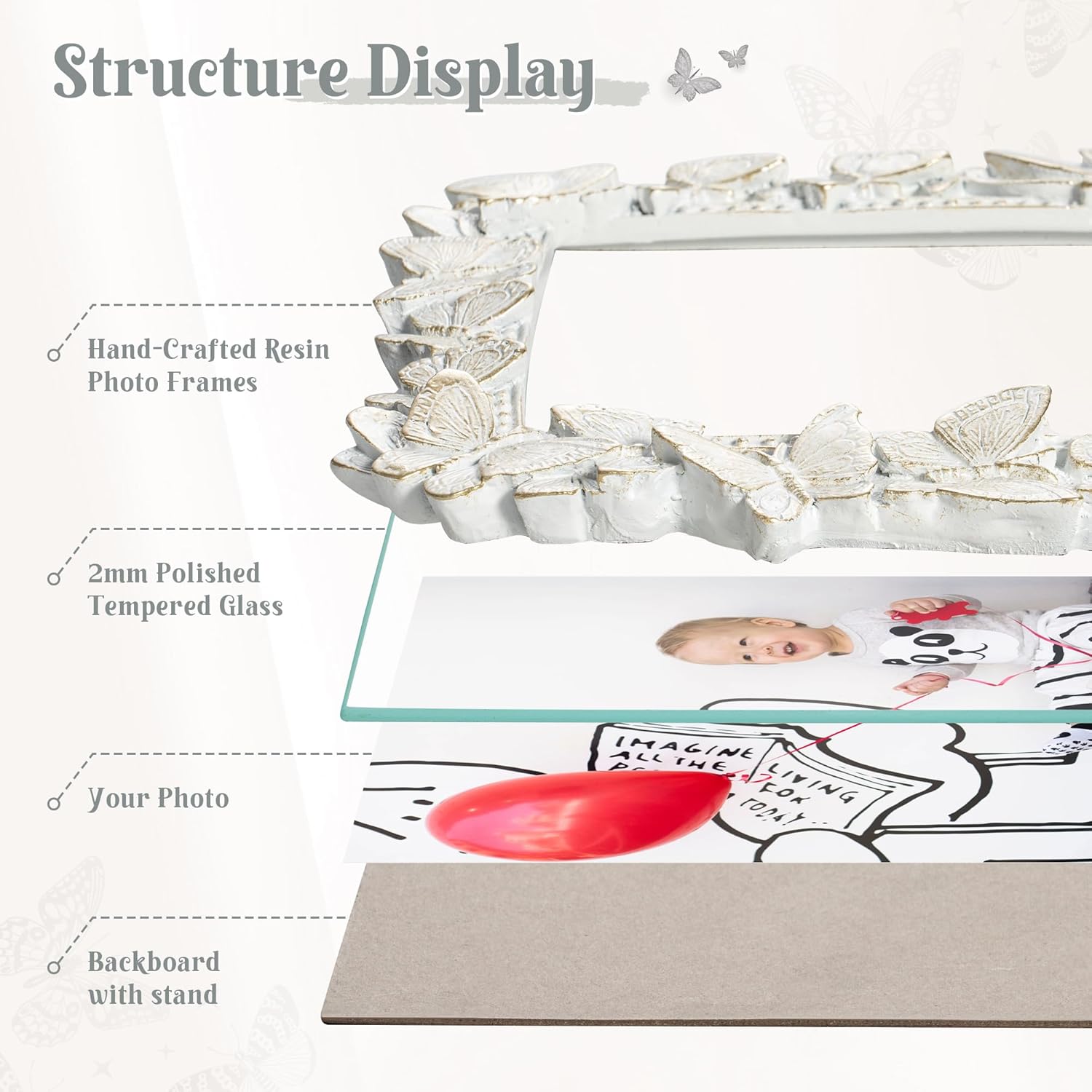 Axeman 4x6 Picture Frame with Tempered Glass and Butterfly Resin