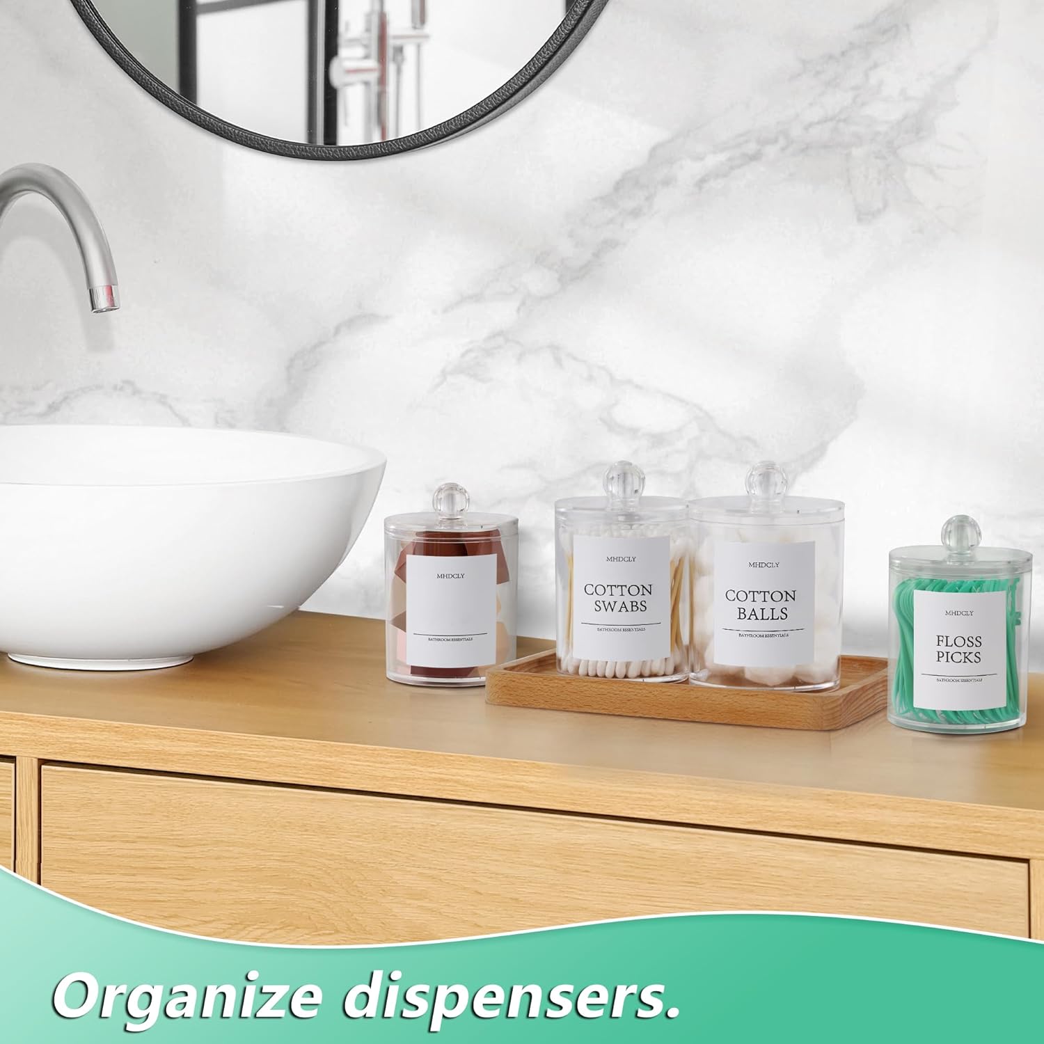 4 Pack Clear Q-tip Holder Dispenser with Lids and Labels