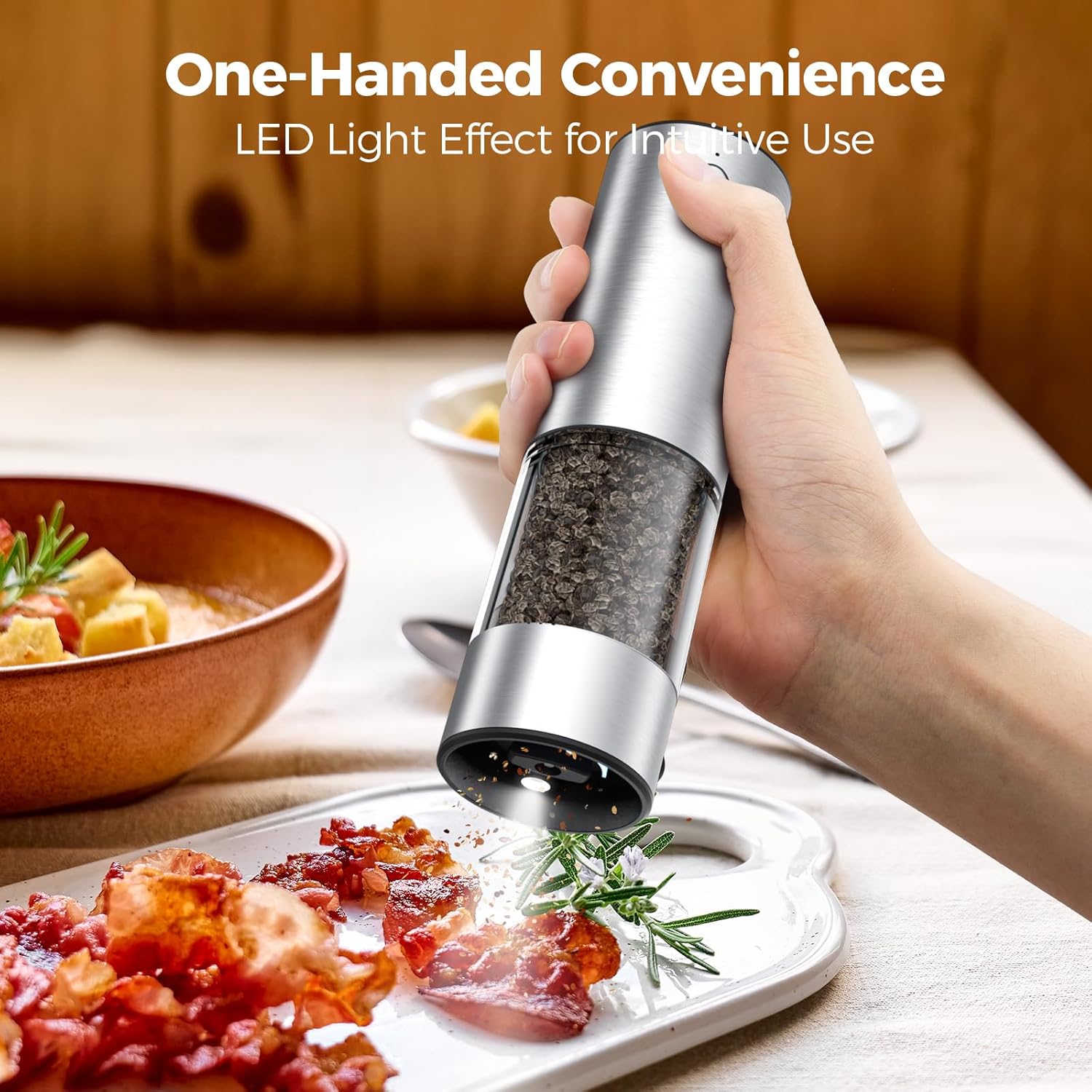 Larger Electric Salt and Pepper Grinder Set with Rechargeable Battery and Adjustable Coarseness