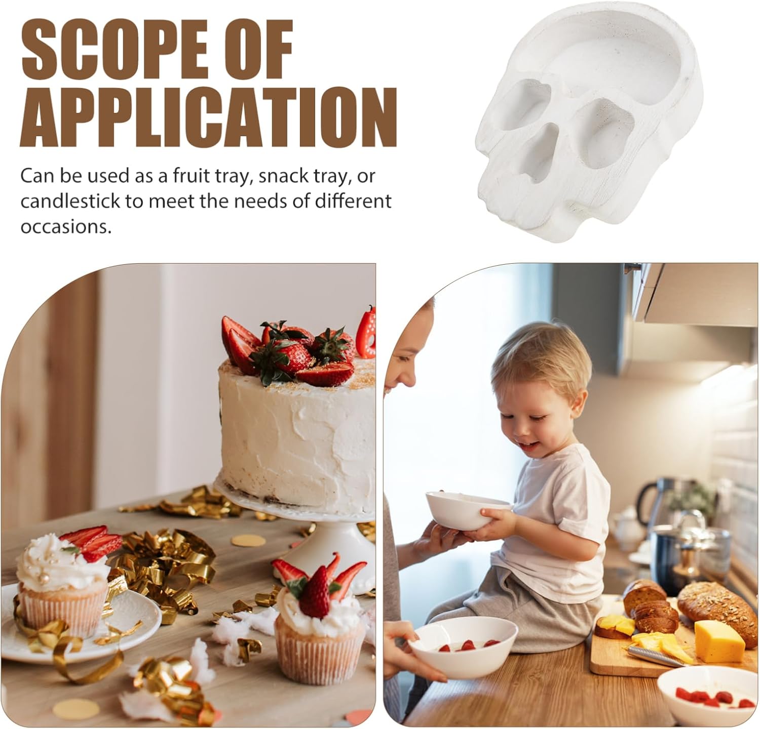 Ciieeo Halloween Skull Candle Holder Serving Bowl for Parties and Snacks