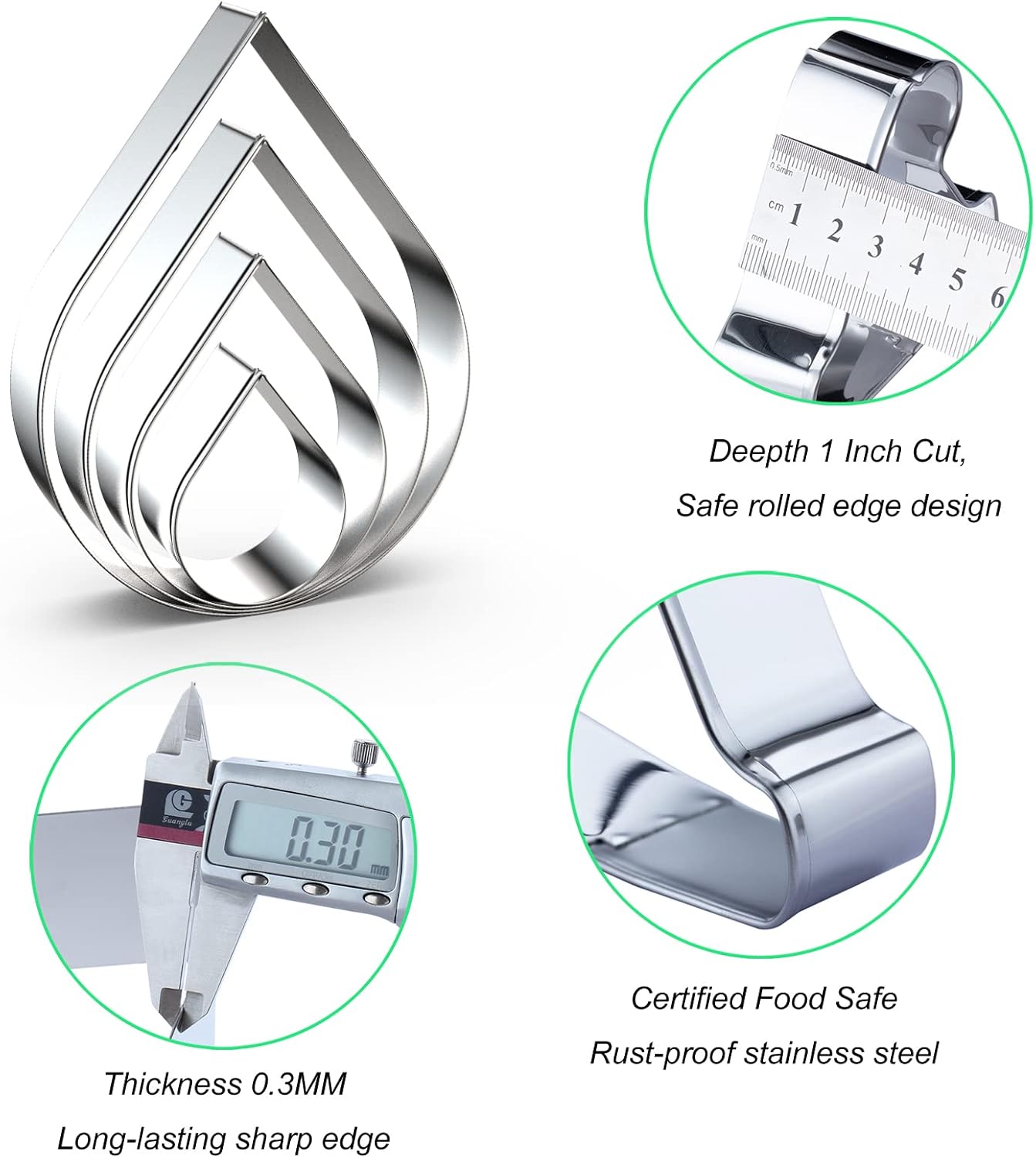 Teardrop Cookie Cutter Set - 5 4 3 2 Inches Stainless Steel