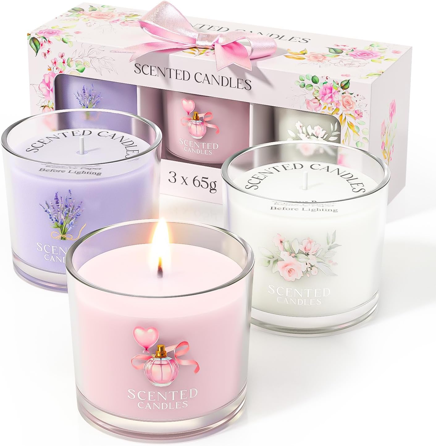 Scented Candle Gift Set with 3 Votive Candles for Stress Relief