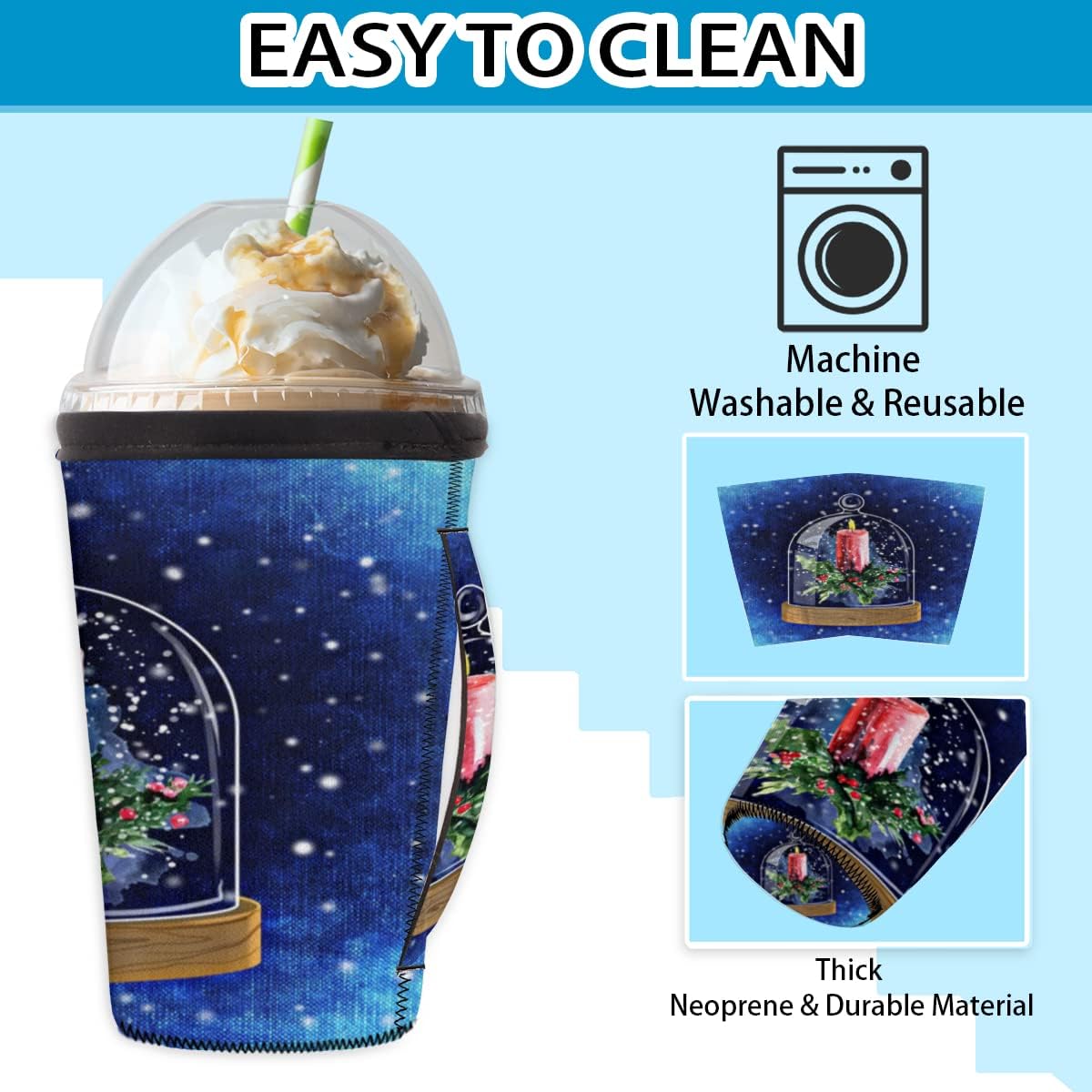Reusable Iced Coffee Cup Sleeve With Handle Neoprene Insulator