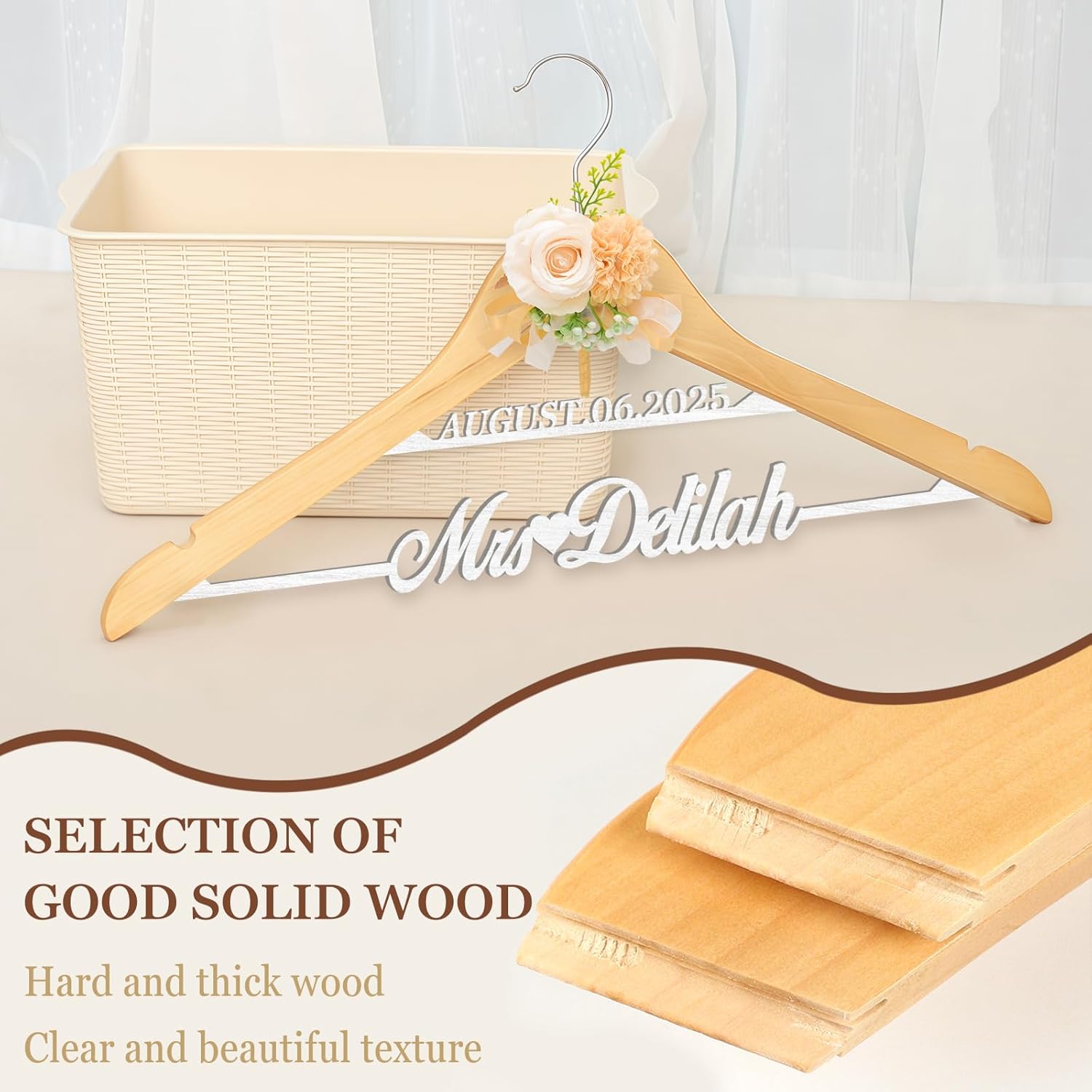 Custom Wooden Wedding Dress Hanger for Bride and Bridesmaid